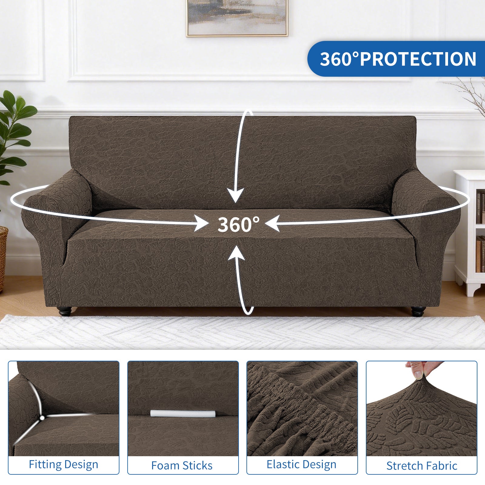 YSTYLE Stretch 4 Seater Sofa Cover with Armrests Anti Slip-YSTYLE