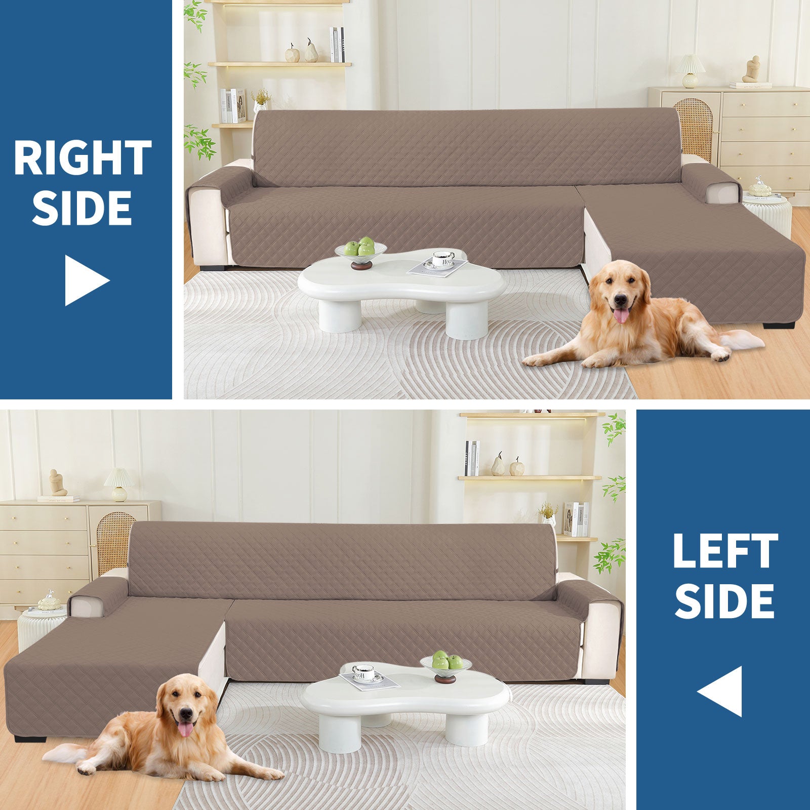 YSTYLE 100% Waterproof 2 Seater Corner Sofa Cover Reversible L Shape