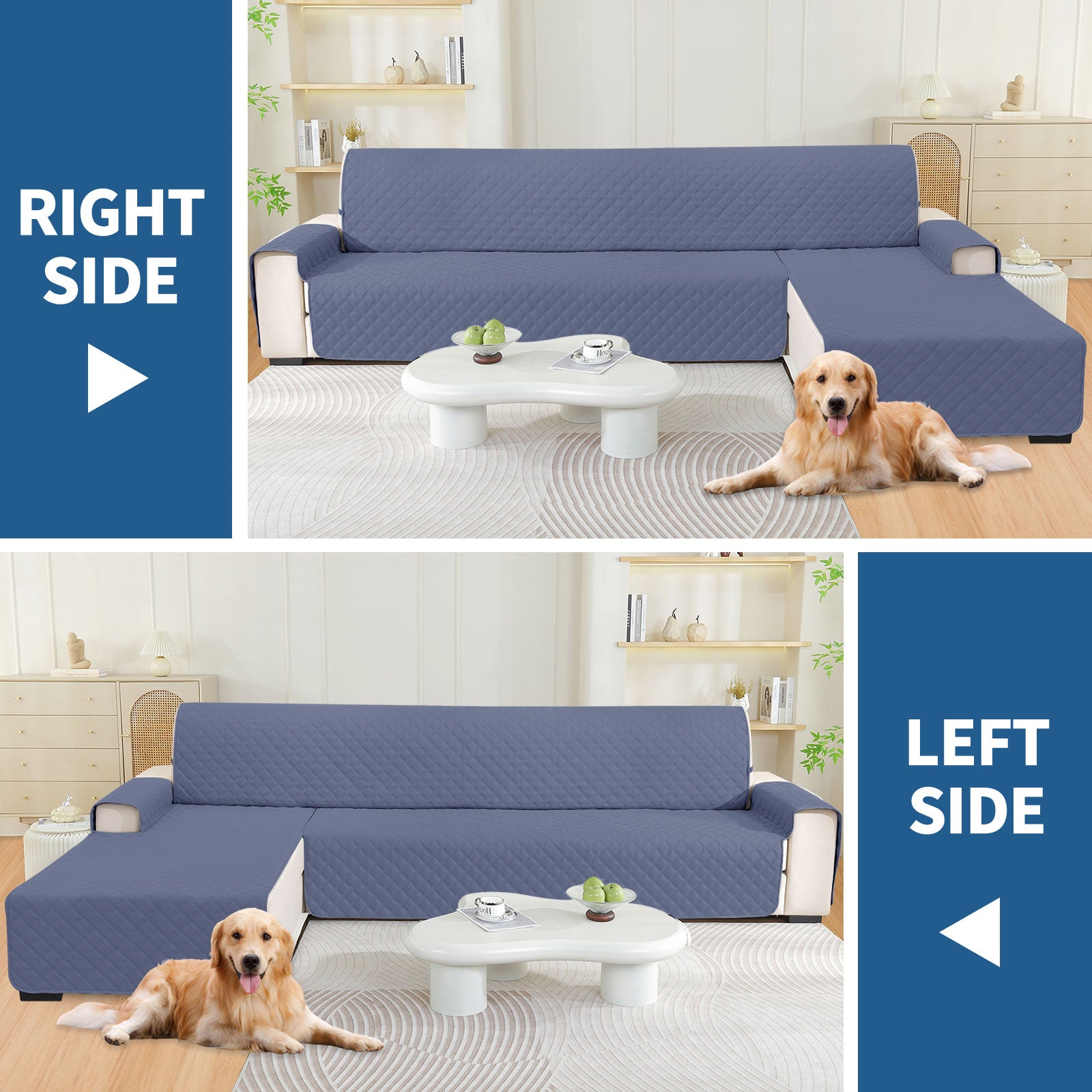 YSTYLE 100% Waterproof 2 Seater Corner Sofa Cover Reversible L Shape