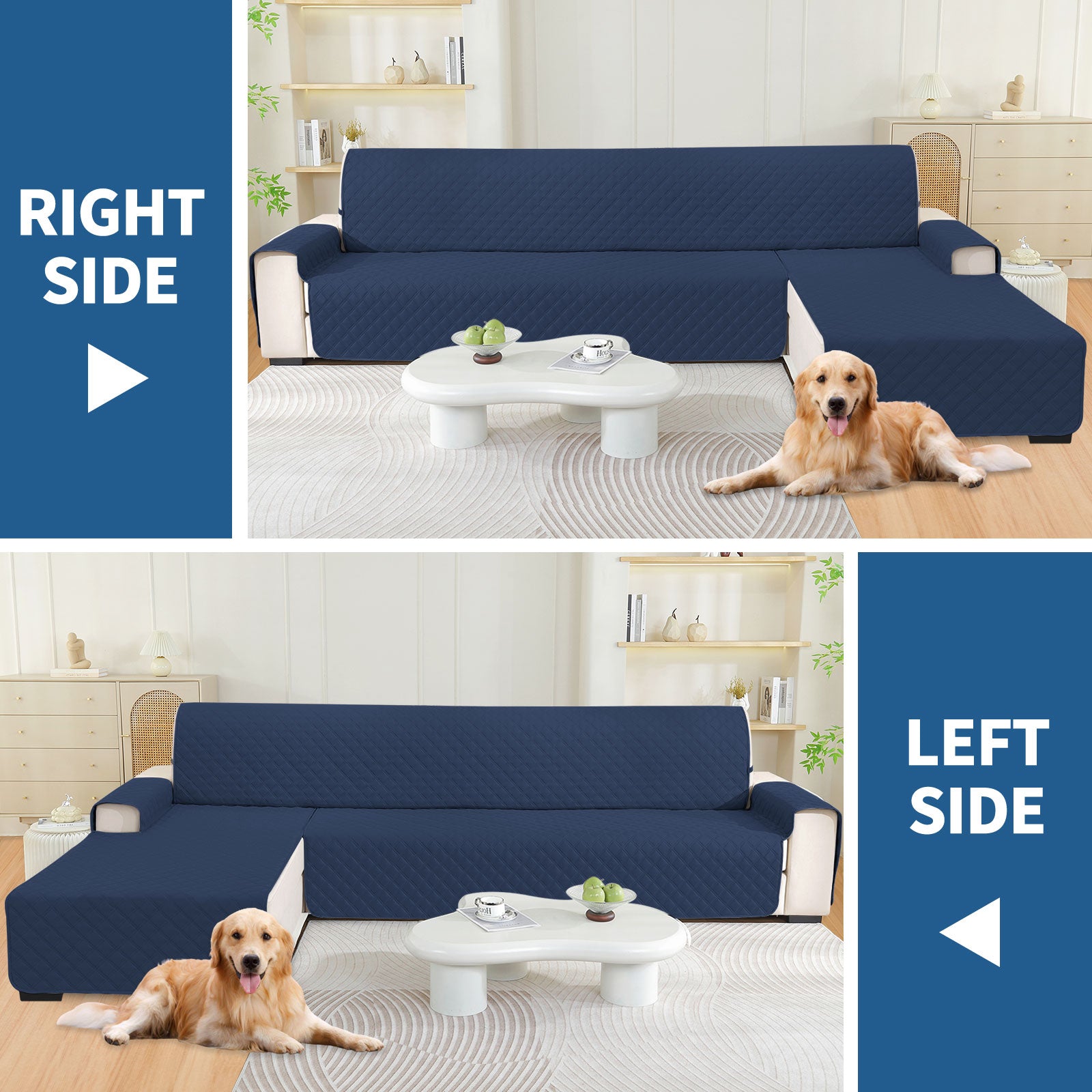 YSTYLE 100% Waterproof 2 Seater Corner Sofa Cover Reversible L Shape