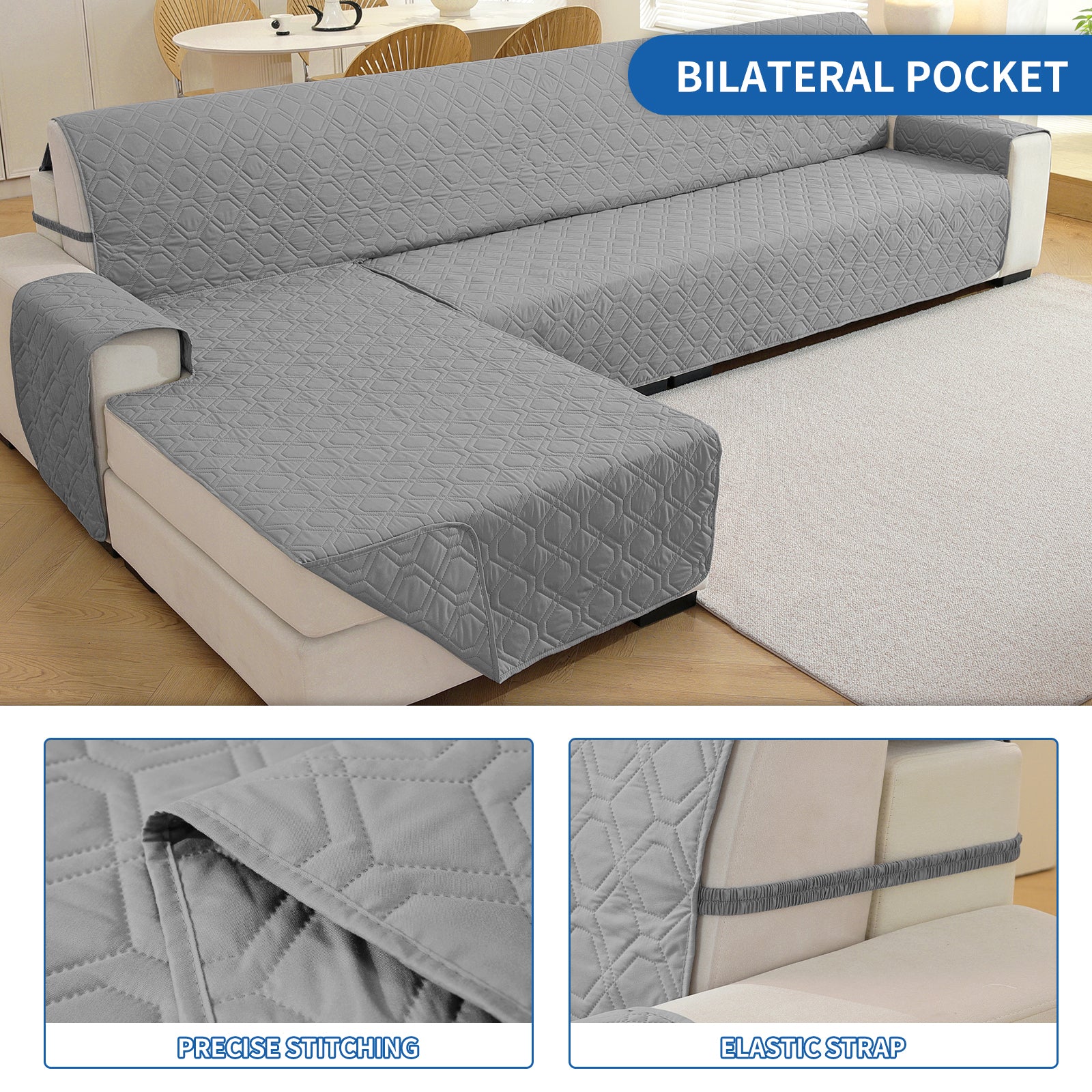 2 Seater Chaise canapé couverture imperméable Reversible antidérapant