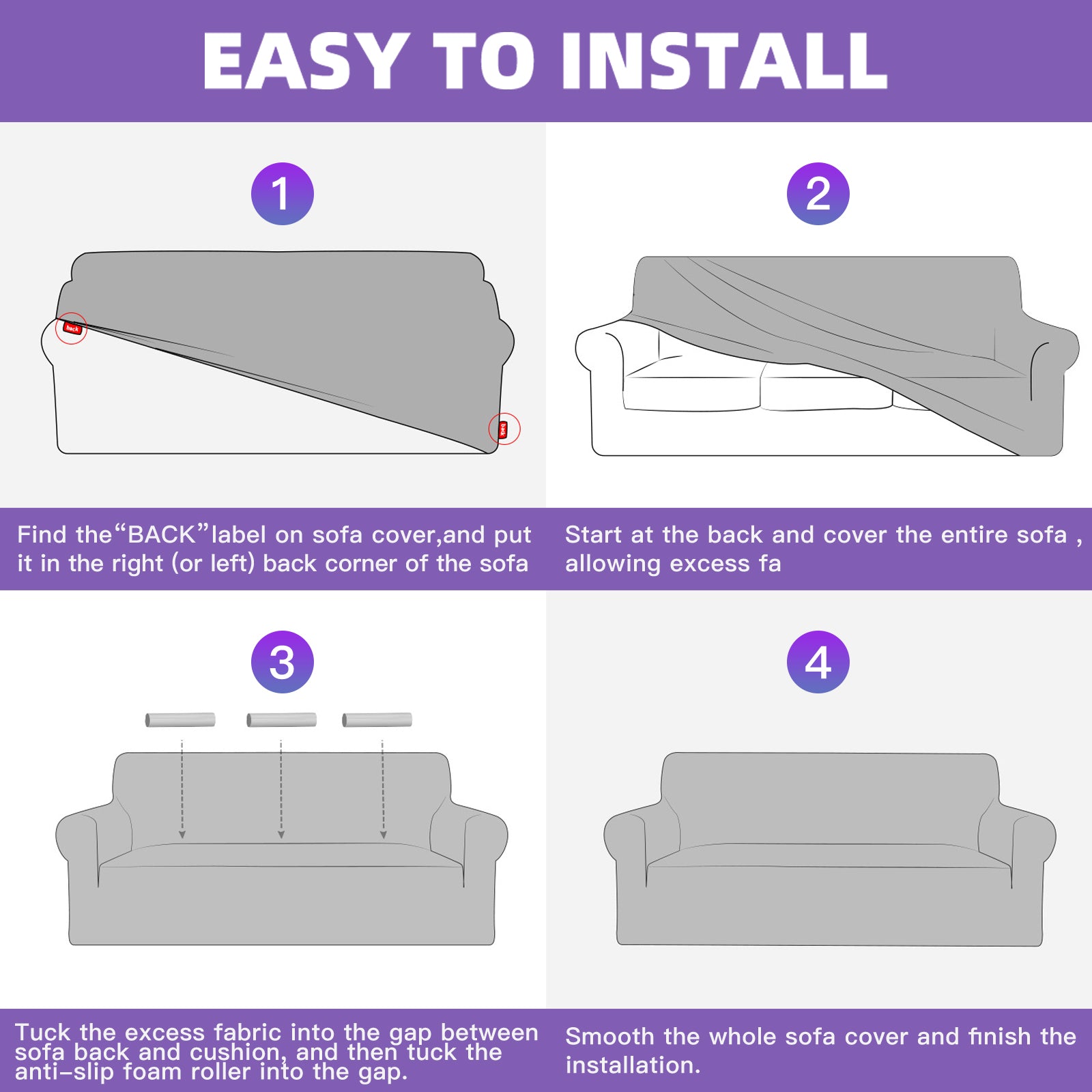 YSTYLE Hoch Stretch 3-Sitzer Sofa Bezug Anti-Rutsch Waschbar