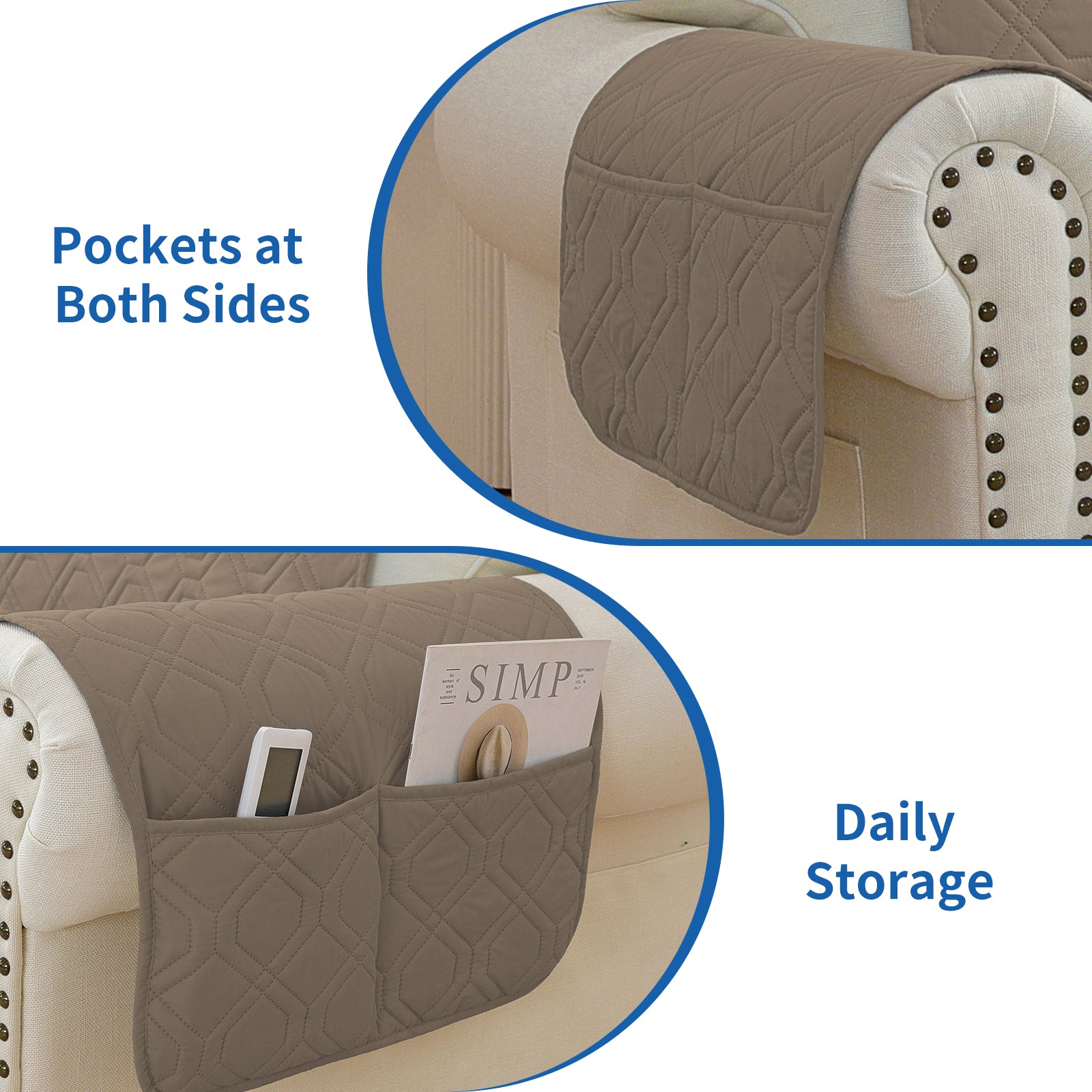 4 Seater Sofa Cover with Armrests Waterproof Anti Slip Pockets