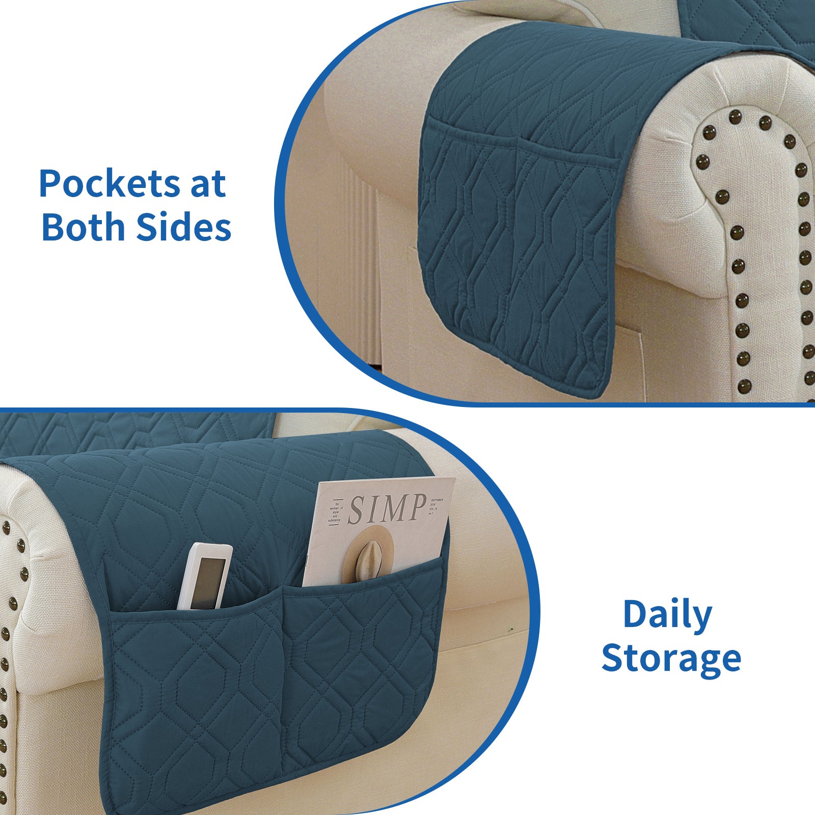 4 Seater Sofa Cover with Armrests Waterproof Anti Slip Pockets