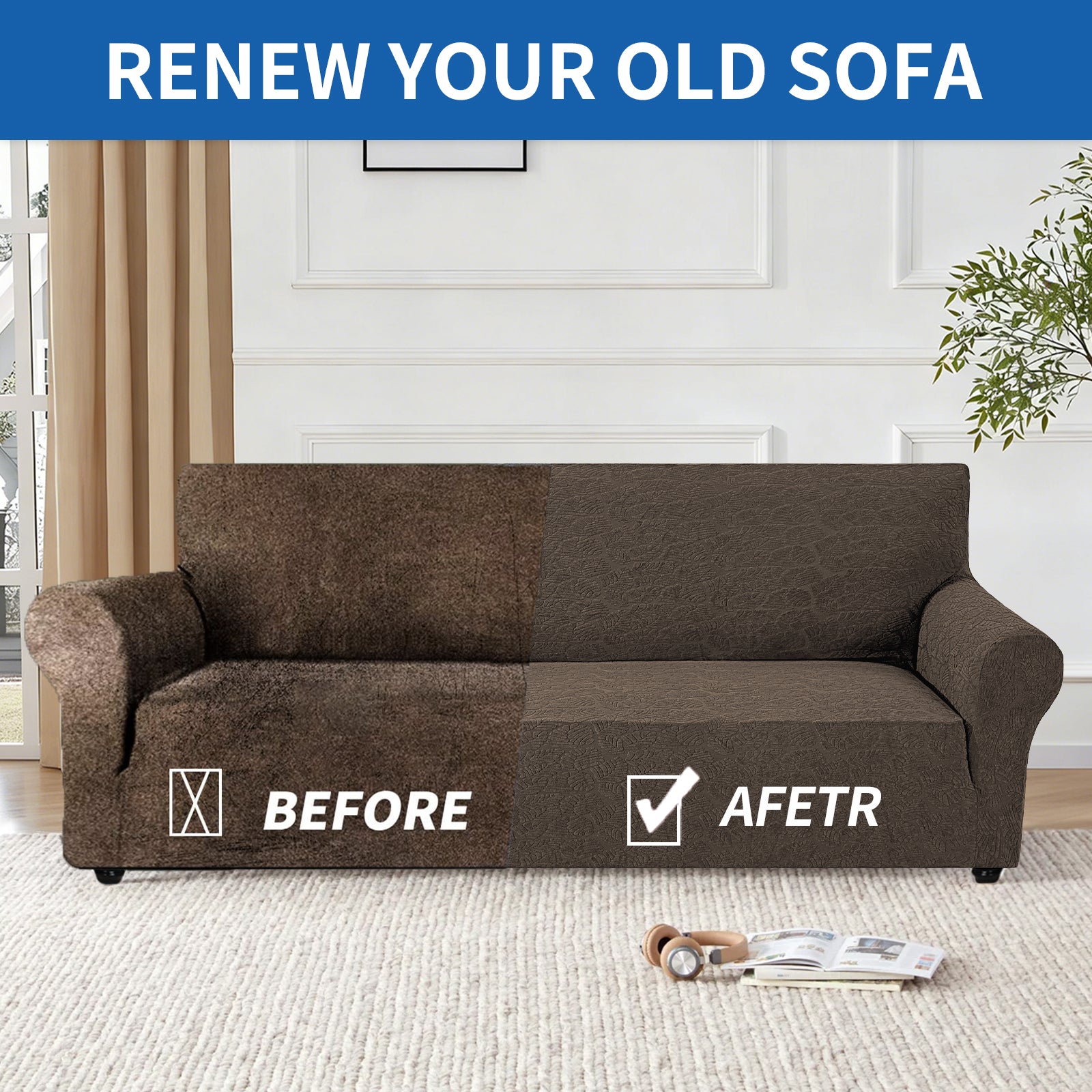 YSTYLE Stretch 4 Seater Sofa Cover with Armrests Anti Slip-YSTYLE