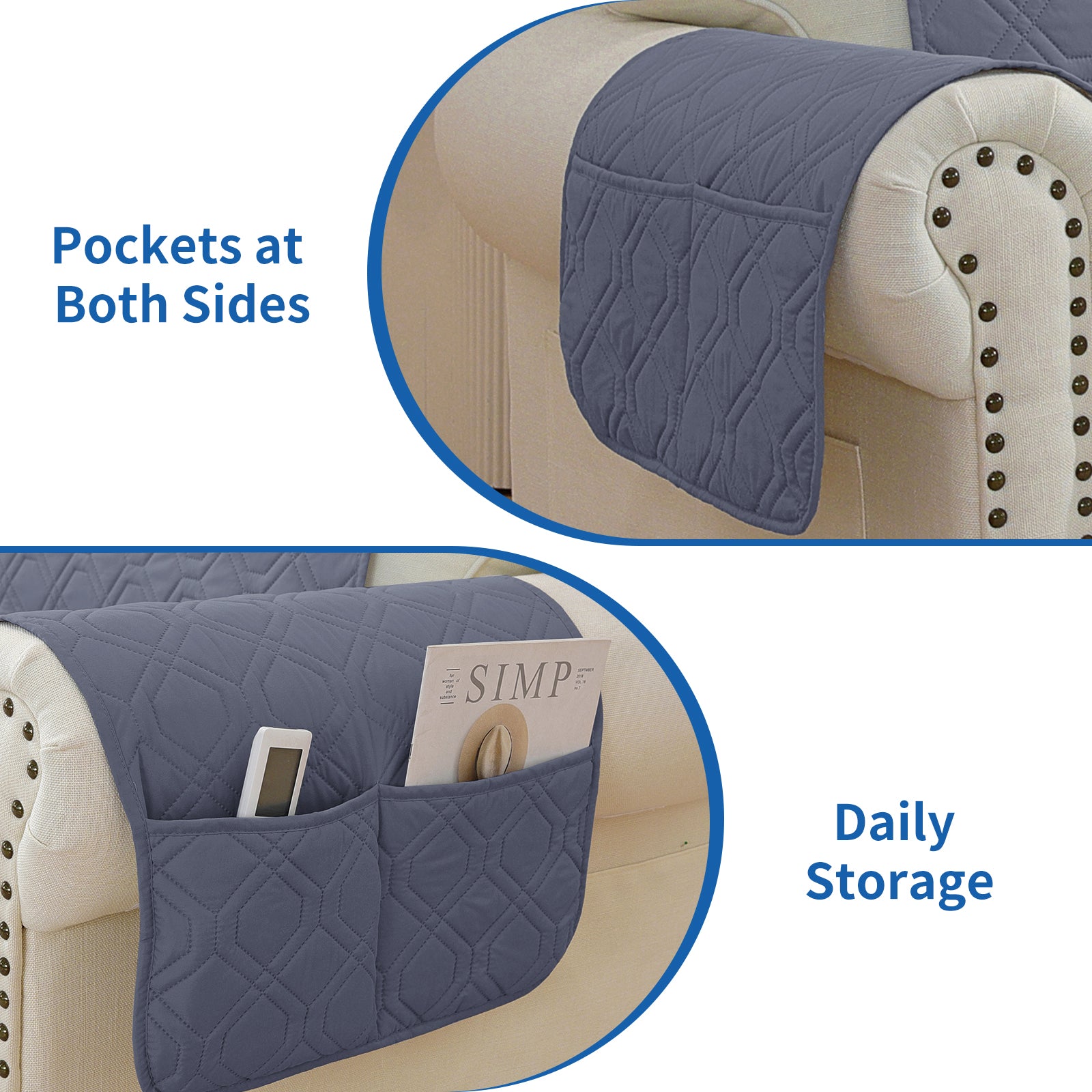 4 Seater Sofa Cover with Armrests Waterproof Anti Slip Pockets