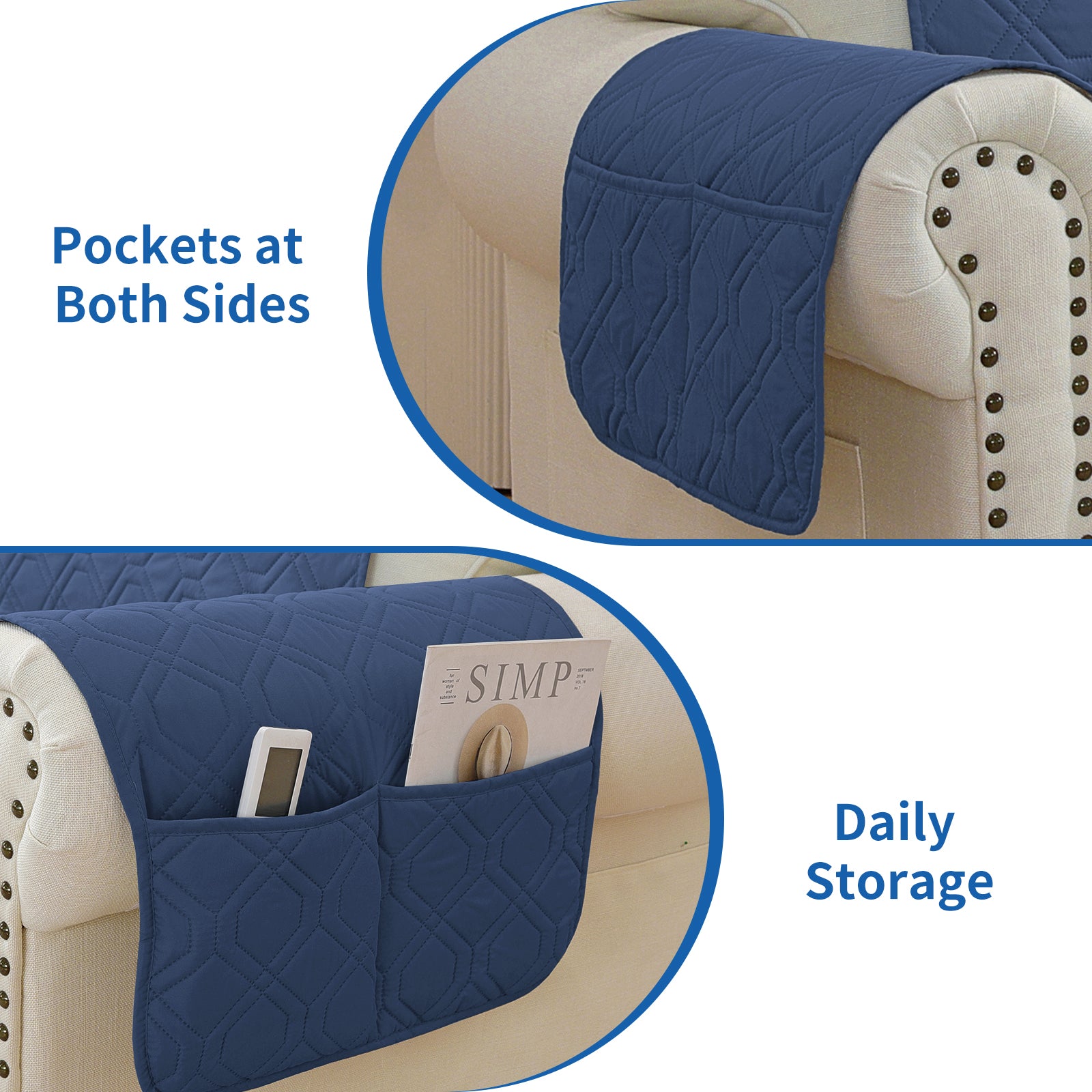 4 Seater Sofa Cover with Armrests Waterproof Anti Slip Pockets