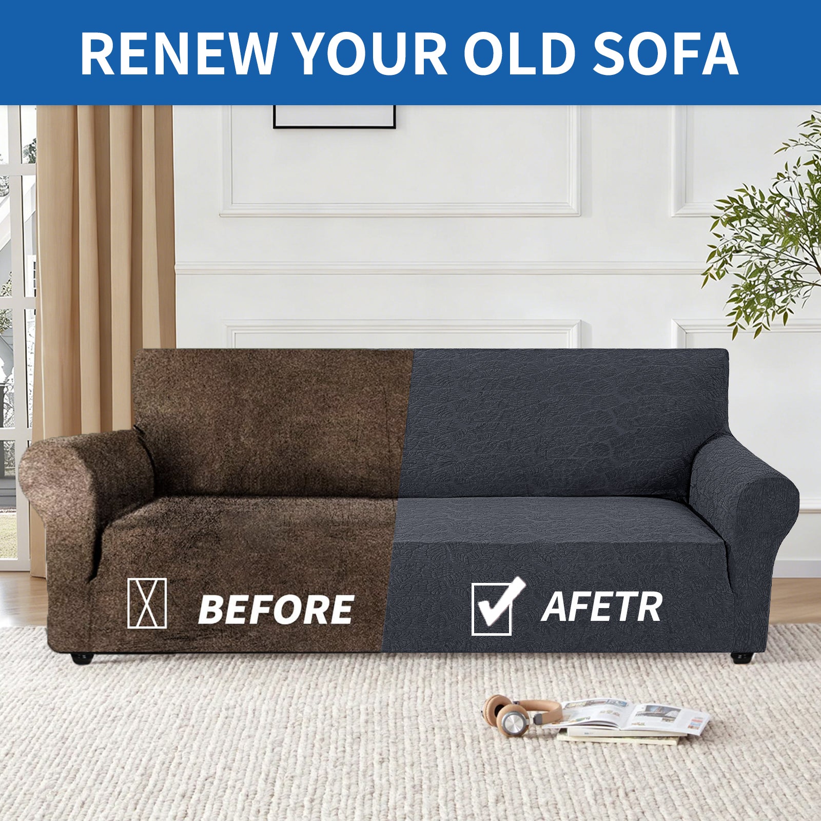 YSTYLE Stretch 4 Seater Sofa Cover with Armrests Anti Slip-YSTYLE