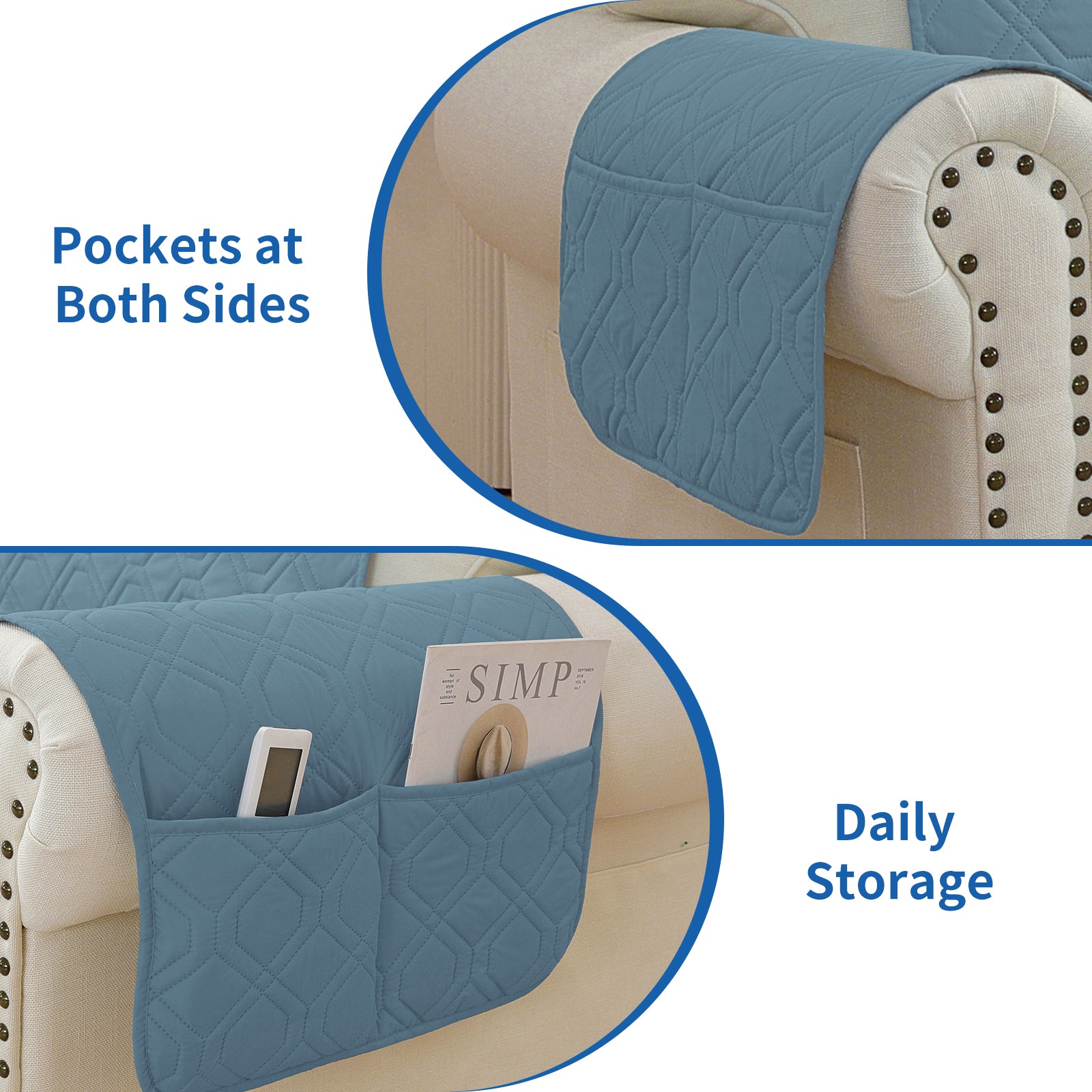 4 Seater Sofa Cover with Armrests Waterproof Anti Slip Pockets