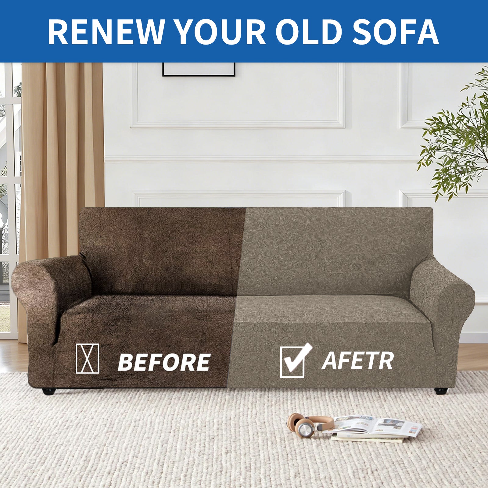 YSTYLE Stretch 4 Seater Sofa Cover with Armrests Anti Slip-YSTYLE