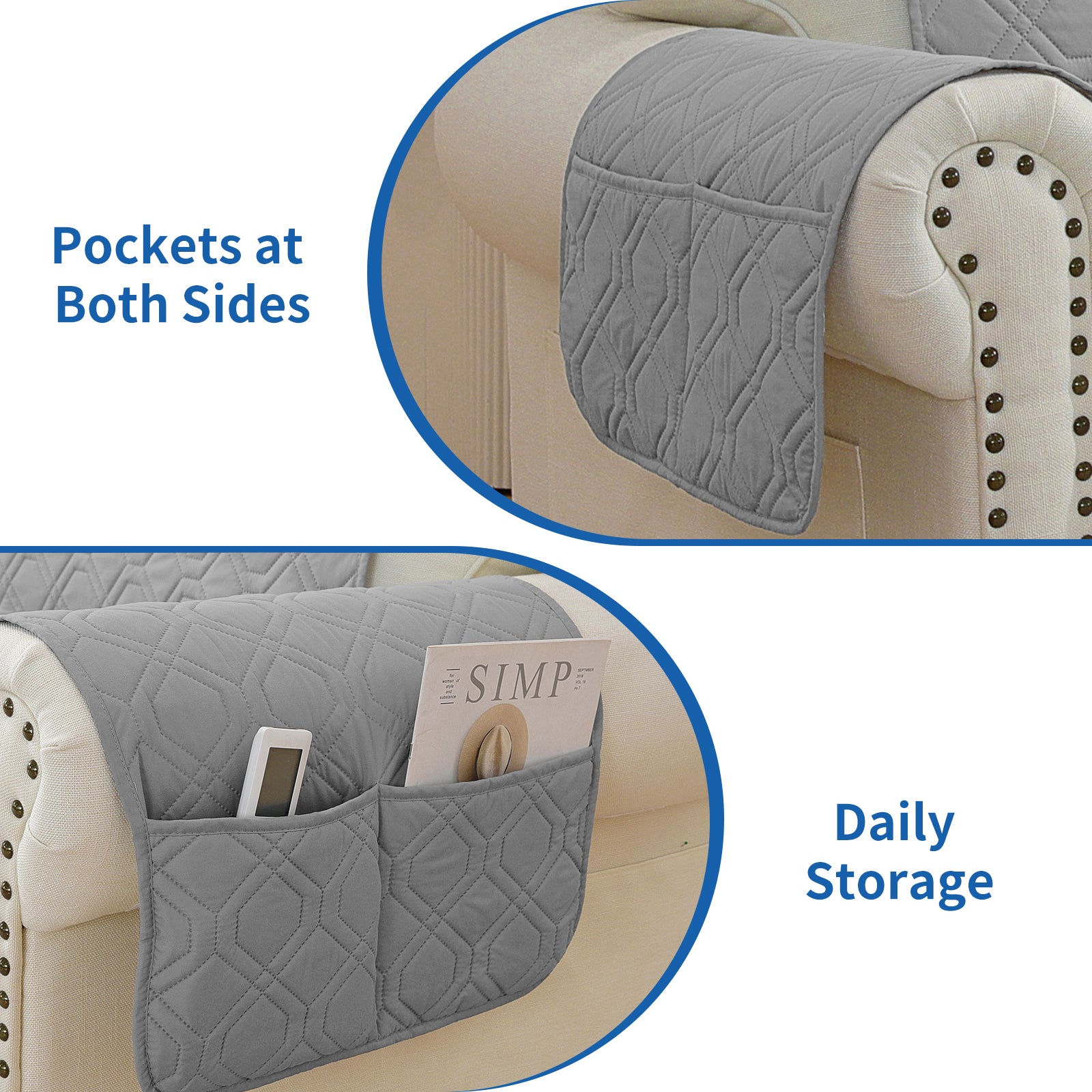 4 Seater Sofa Cover with Armrests Waterproof Anti Slip Pockets