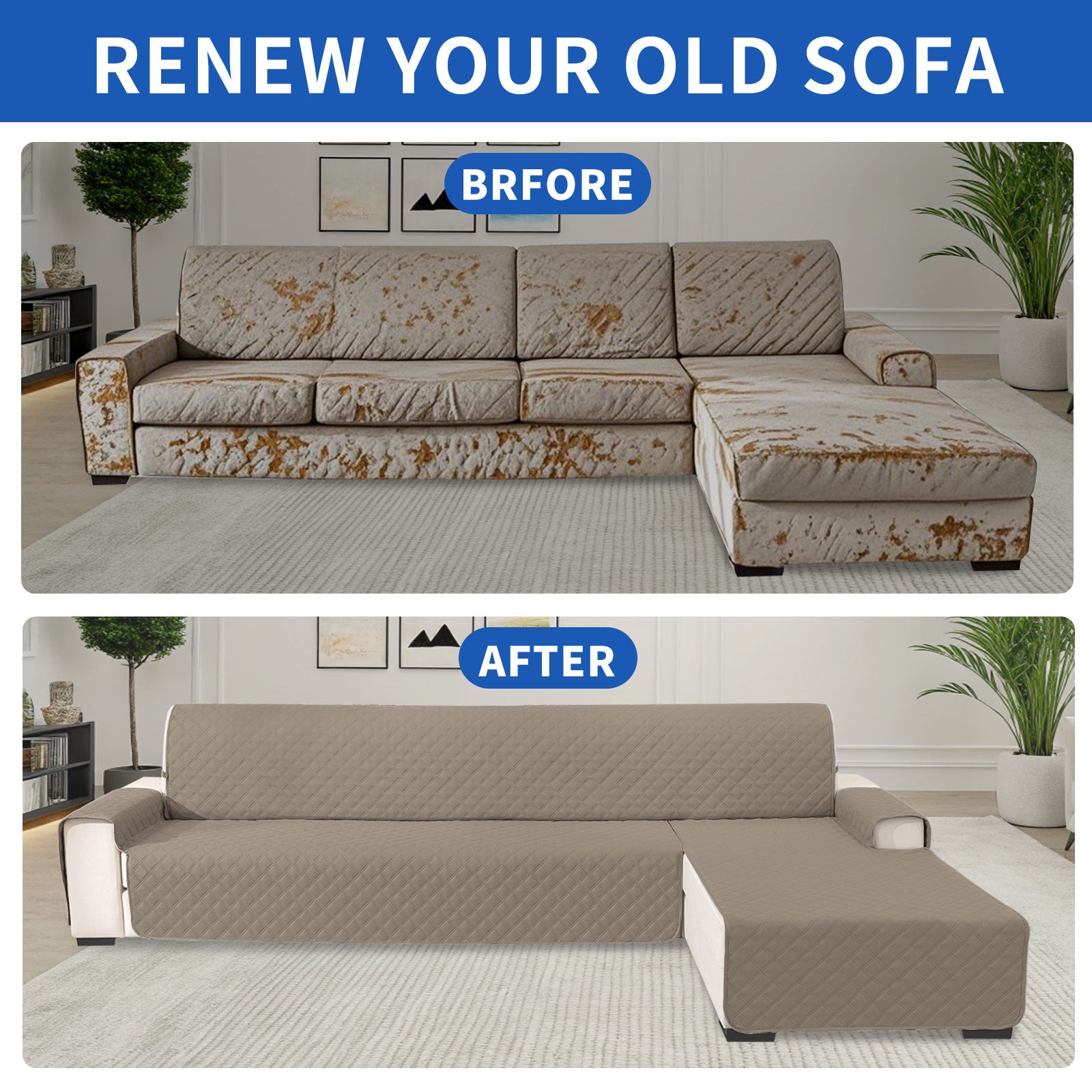 YSTYLE 100% Waterproof 2 Seater Corner Sofa Cover Reversible L Shape