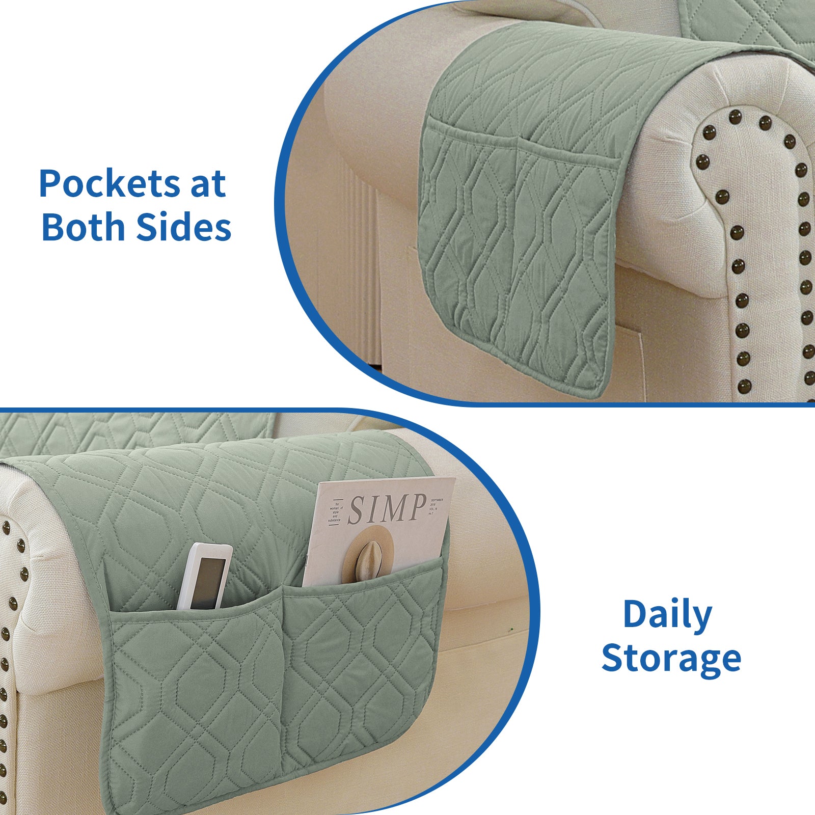 4 Seater Sofa Cover with Armrests Waterproof Anti Slip Pockets