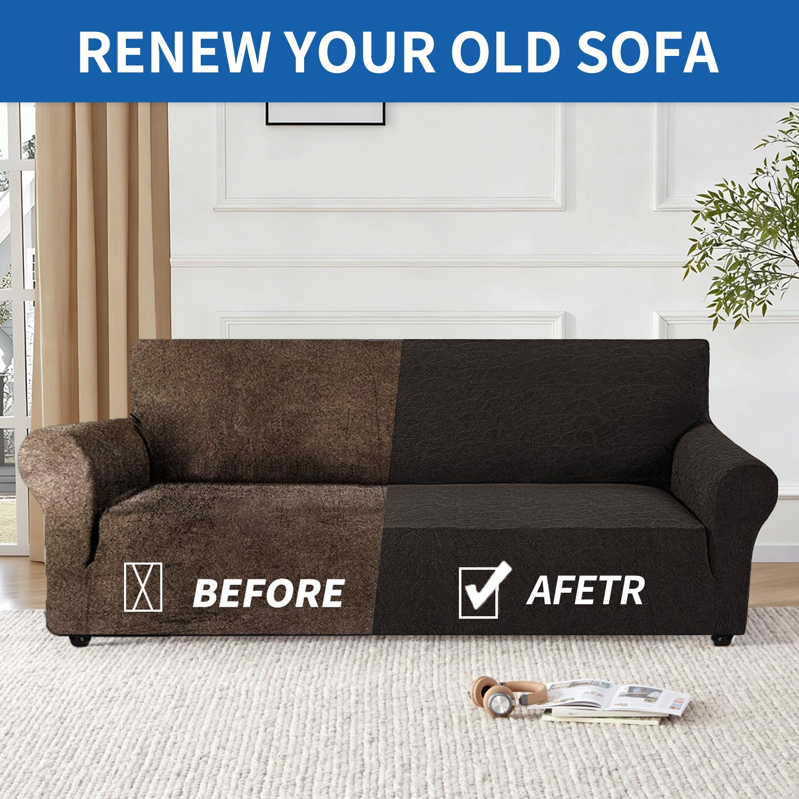 YSTYLE Stretch 4 Seater Sofa Cover with Armrests Anti Slip-YSTYLE