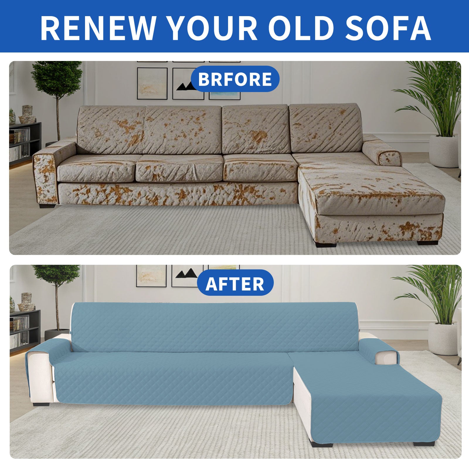 YSTYLE 100% Waterproof 2 Seater Corner Sofa Cover Reversible L Shape