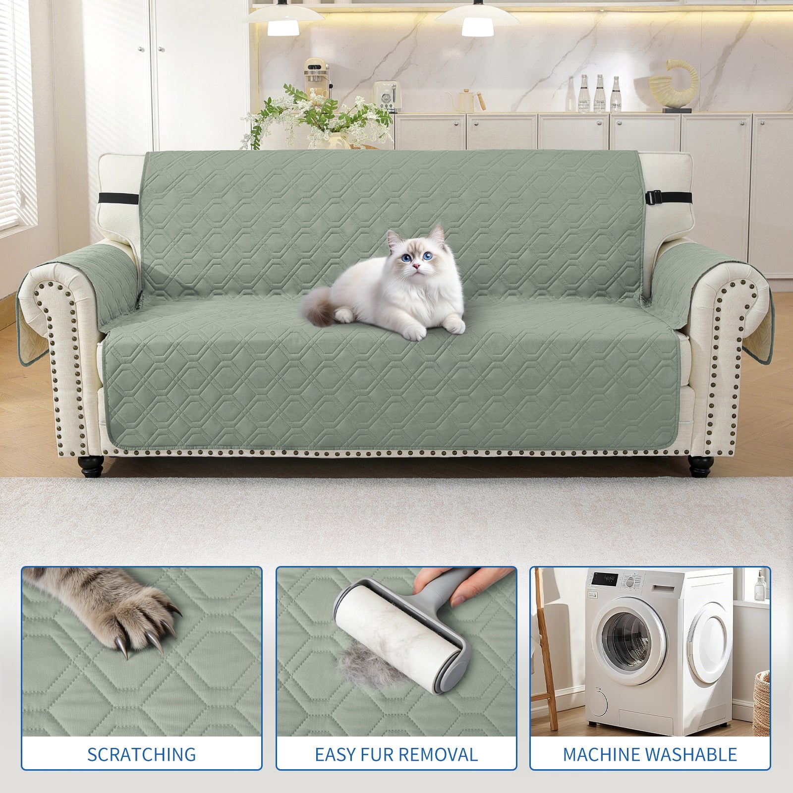 4 Seater Sofa Cover with Armrests Waterproof Anti Slip Pockets