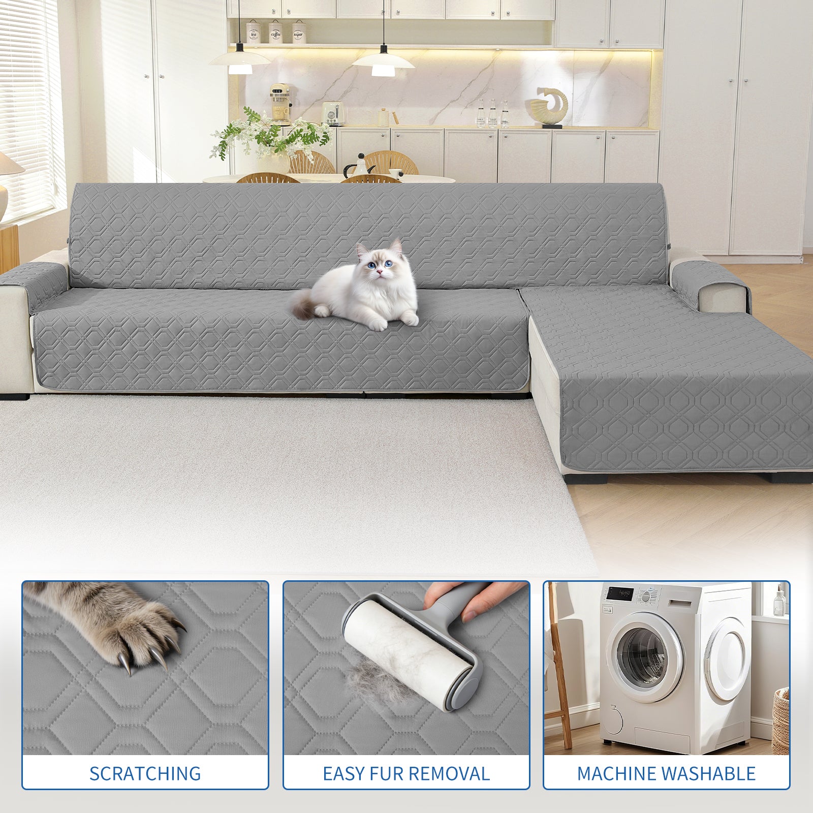 2 Seater Chaise canapé couverture imperméable Reversible antidérapant
