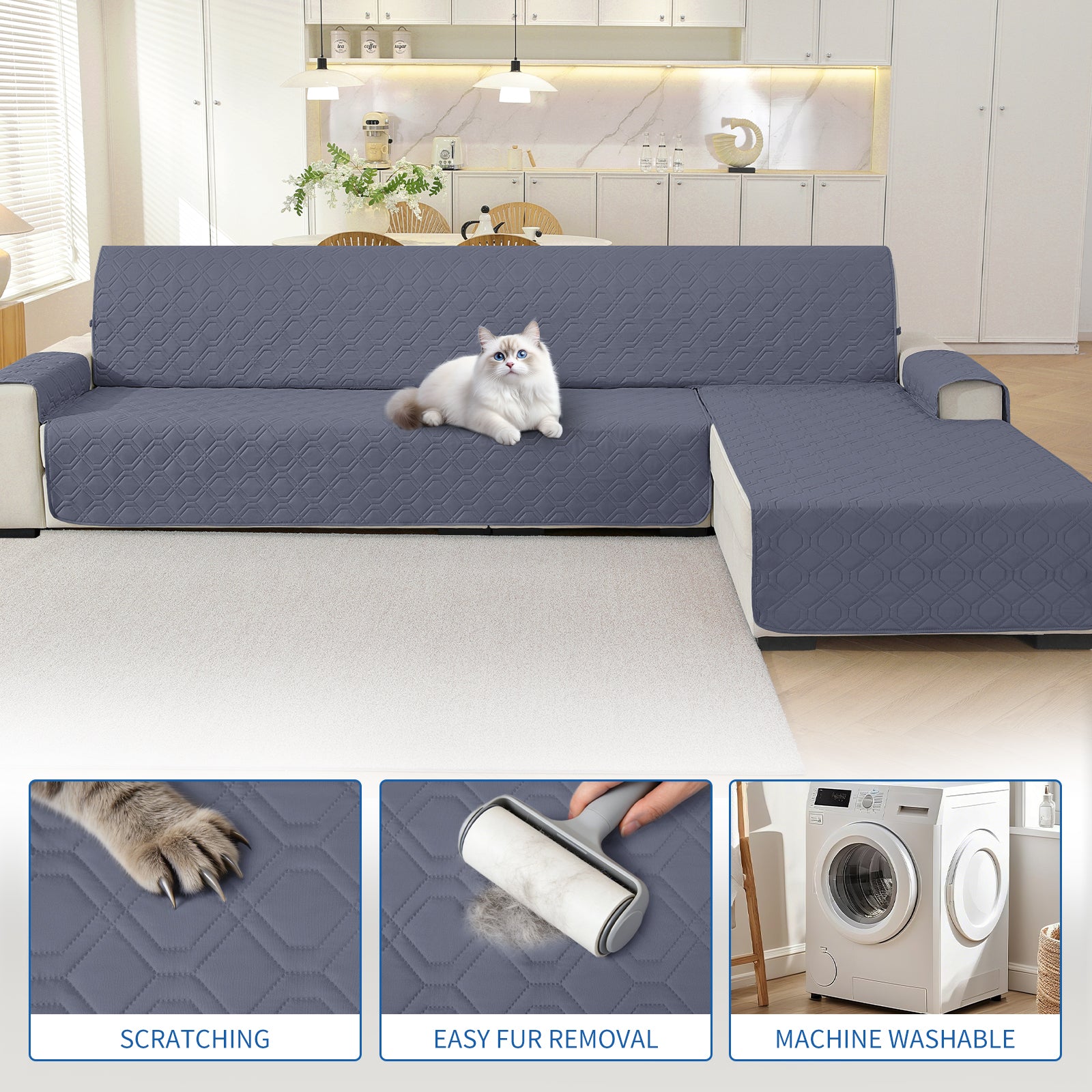 2 Seater Chaise canapé couverture imperméable Reversible antidérapant