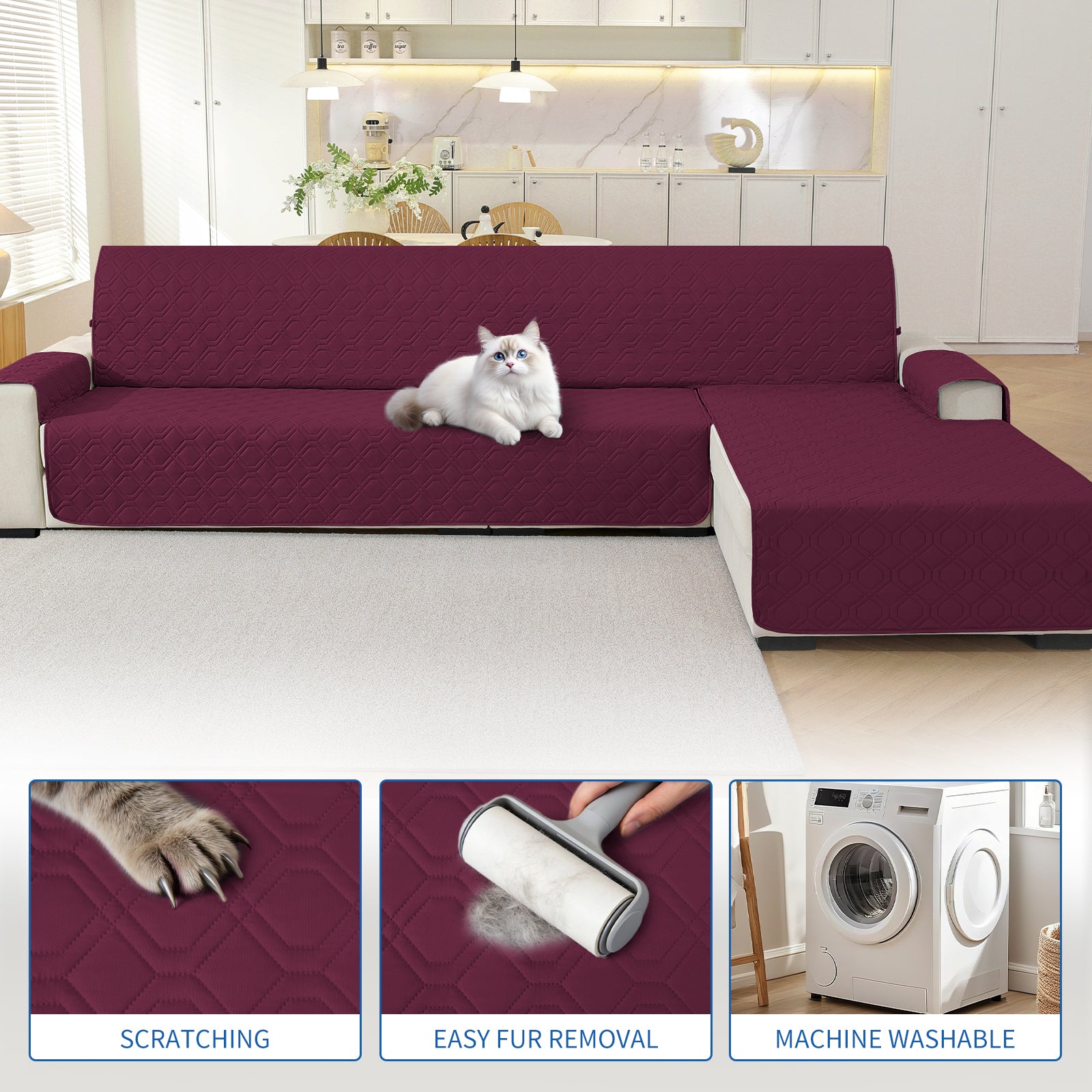 2 Seater Chaise canapé couverture imperméable Reversible antidérapant