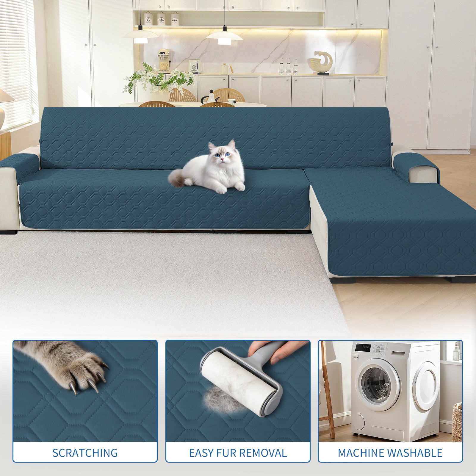 2 Seater Chaise canapé couverture imperméable Reversible antidérapant