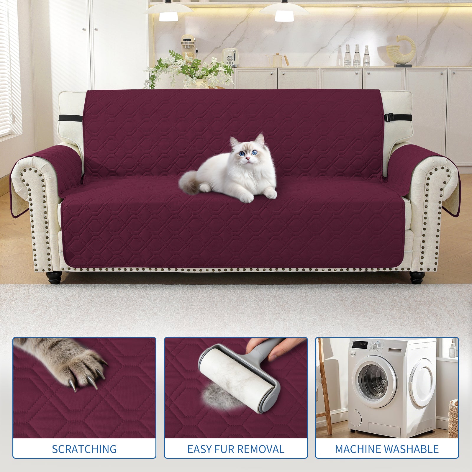 4 Seater Sofa Cover with Armrests Waterproof Anti Slip Pockets