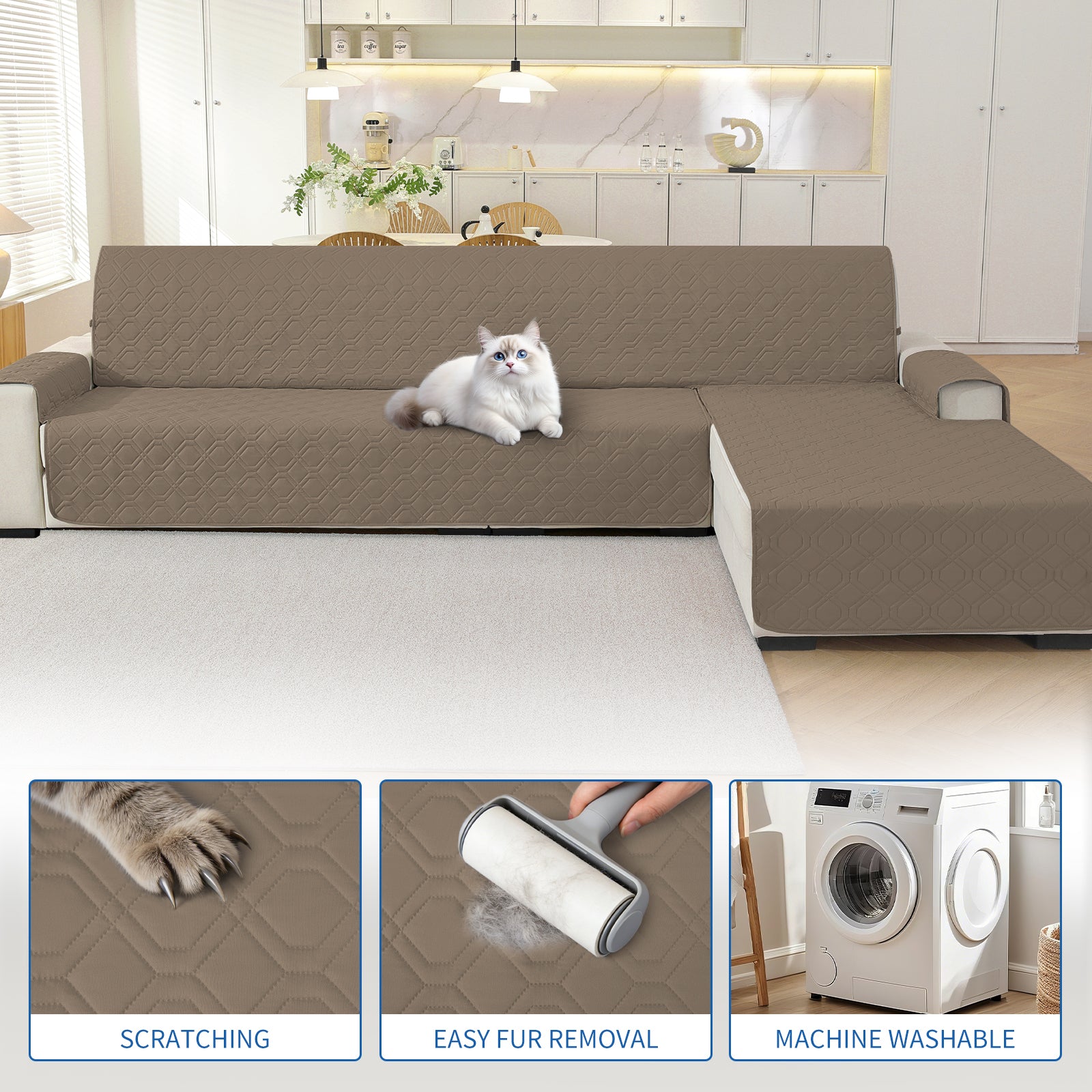 2 Seater Chaise canapé couverture imperméable Reversible antidérapant
