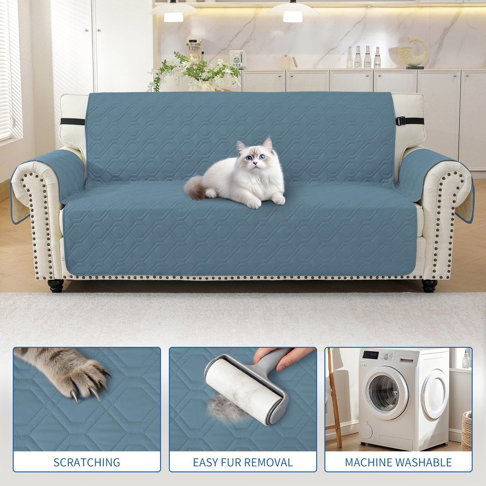 4 Seater Sofa Cover with Armrests Waterproof Anti Slip Pockets