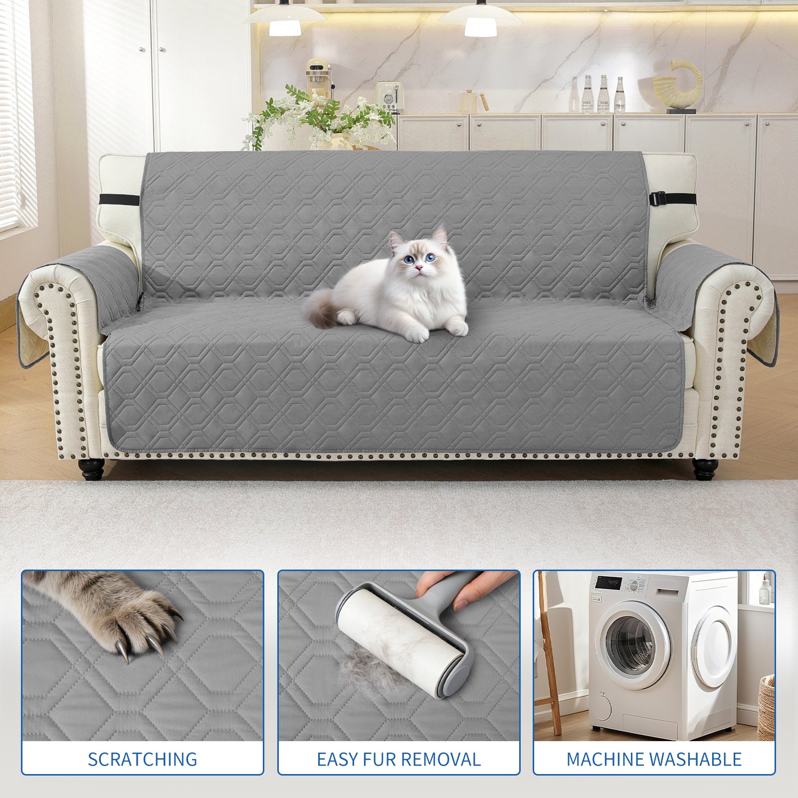 4 Seater Sofa Cover with Armrests Waterproof Anti Slip Pockets