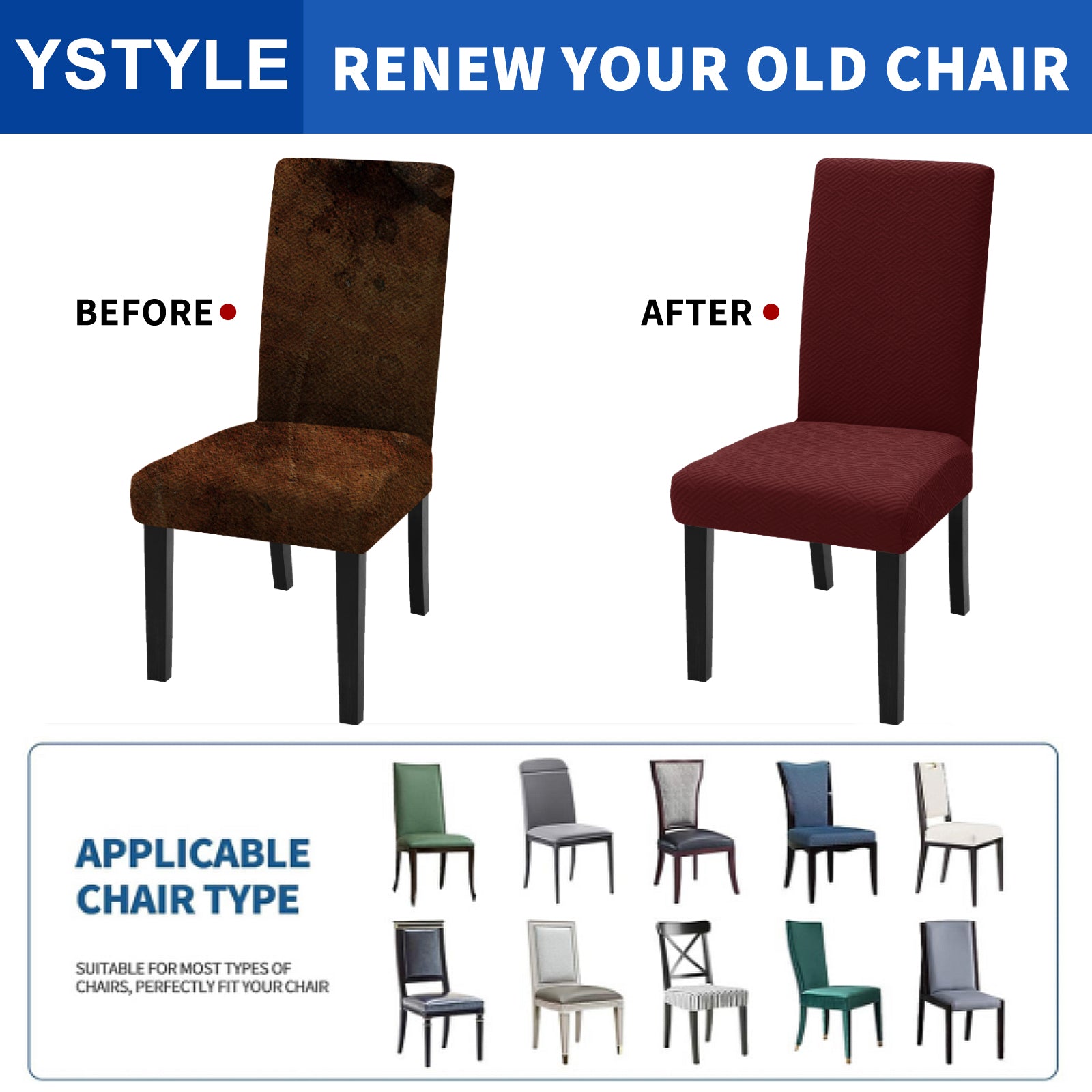 YSTYLE Lot de 4 Housses de Chaise Extensibles Avec Dossier Tissu Doux