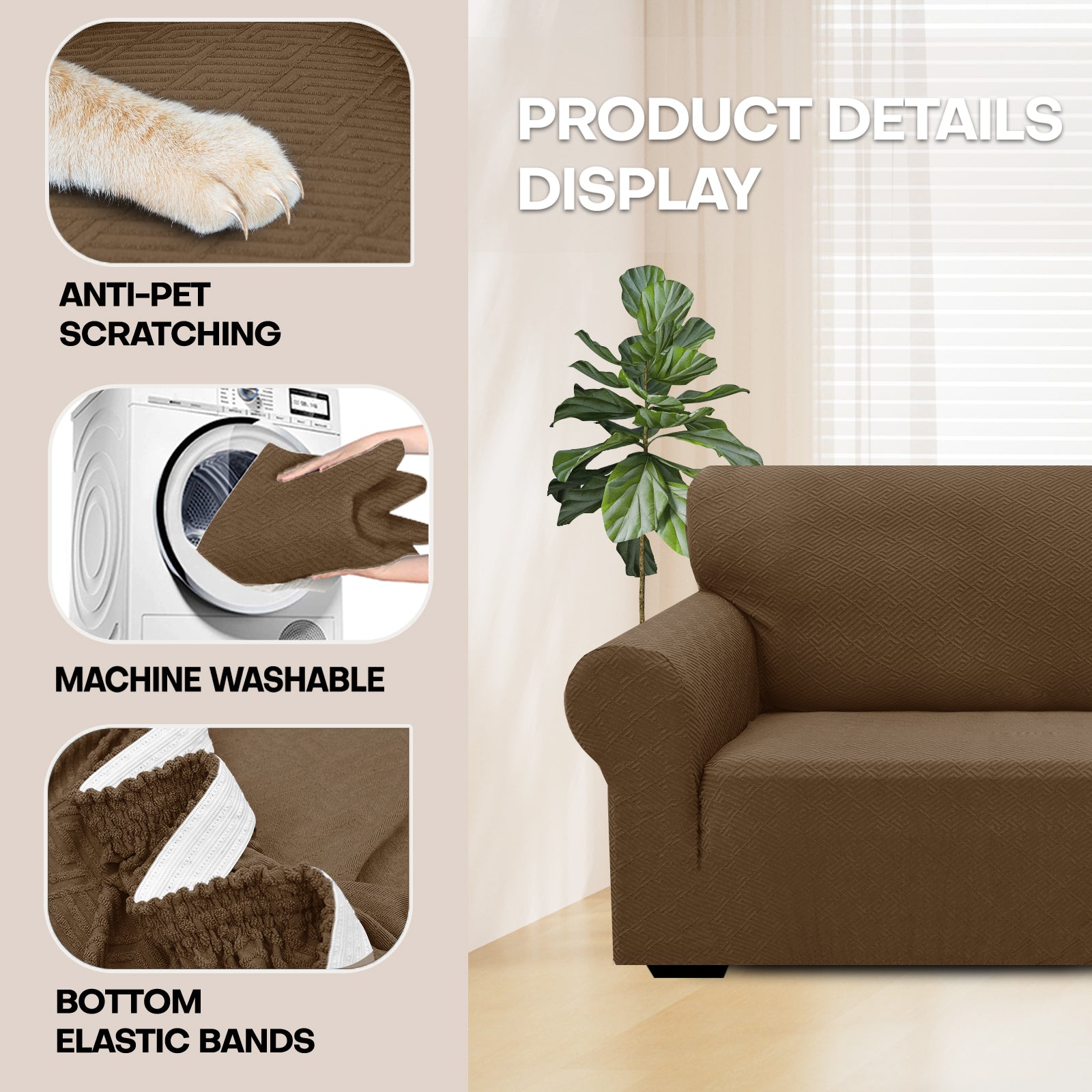 Manta para sofá de 3 asientos YSTYLE - Ajuste elástico, resistente a arañazos de mascotas, geométrico jacquard, antideslizante, lavable - Forma de espalda