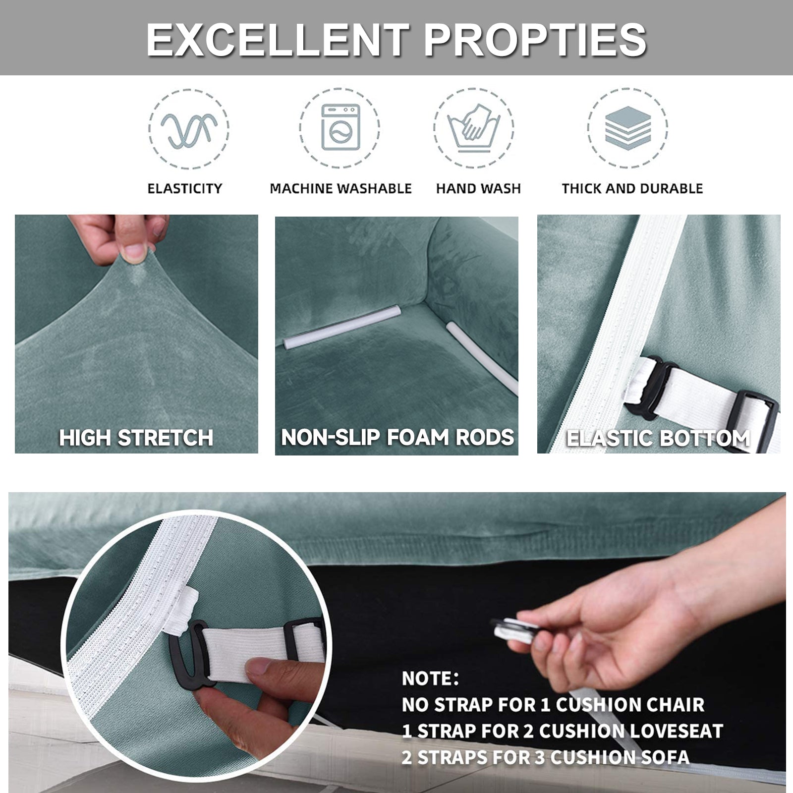 YSTYLE Velvet Cubierta de Sofá para 3 Personas – Ajuste Elástico, Anti-Rasguño, Amigable con Mascotas, Antideslizante, Lavable 