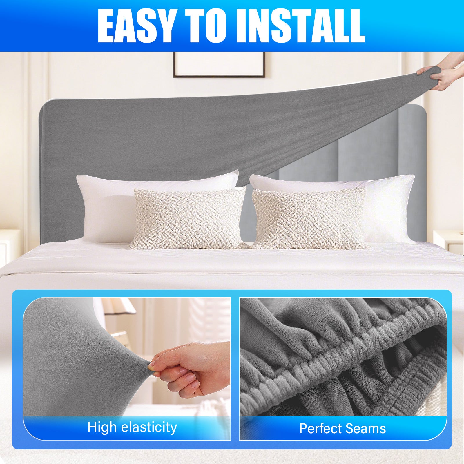 Ystyle 180cm Velvet Headboard Cover, Elastic Slipcover for Bed Headboard, Solid Color Washable Headboard Protector for Single/Double Beds