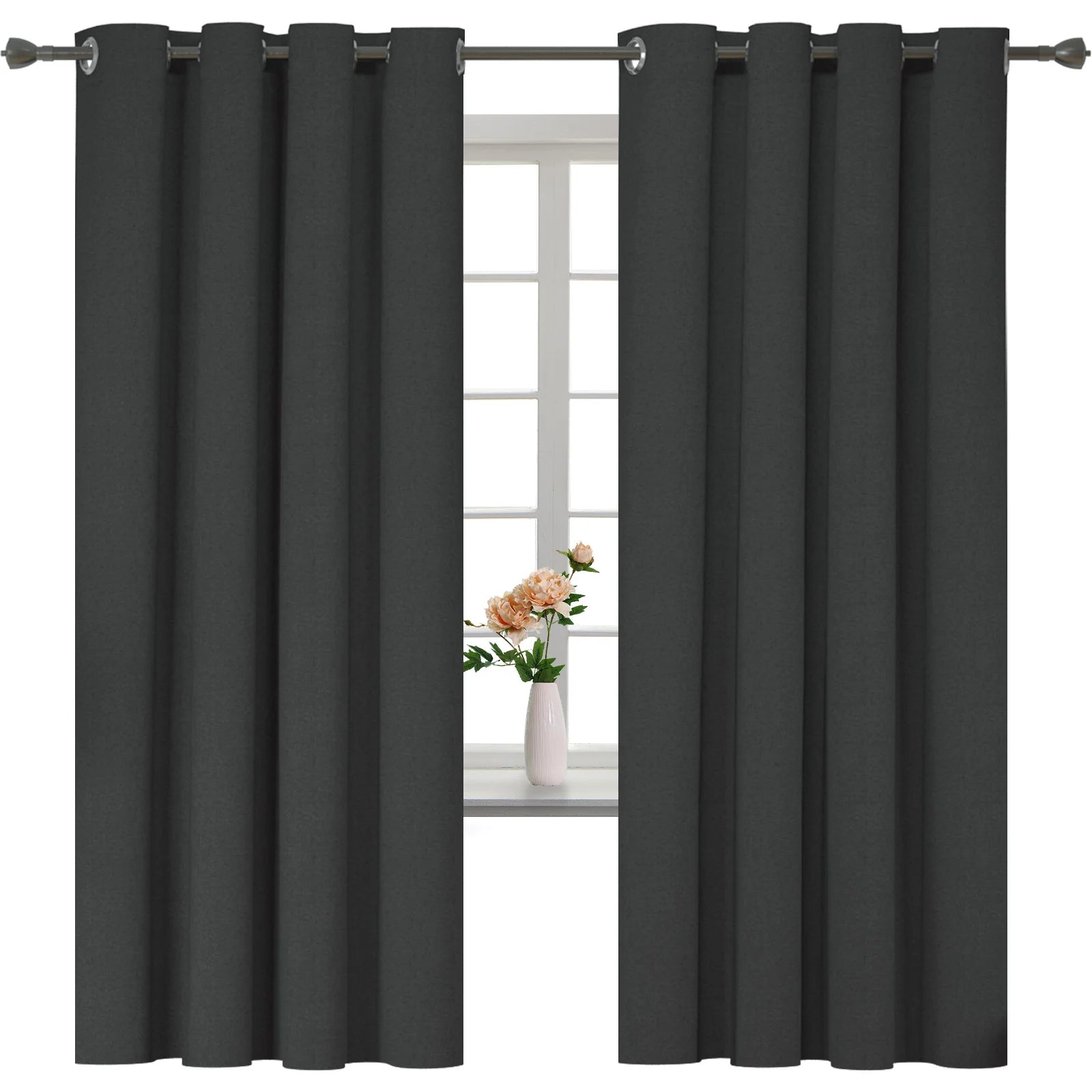 YSTYLE 2 piezas Cortinas de Aislamiento Térmico y Bloqueo Total de Luz, Efecto Lino, Color Negro 