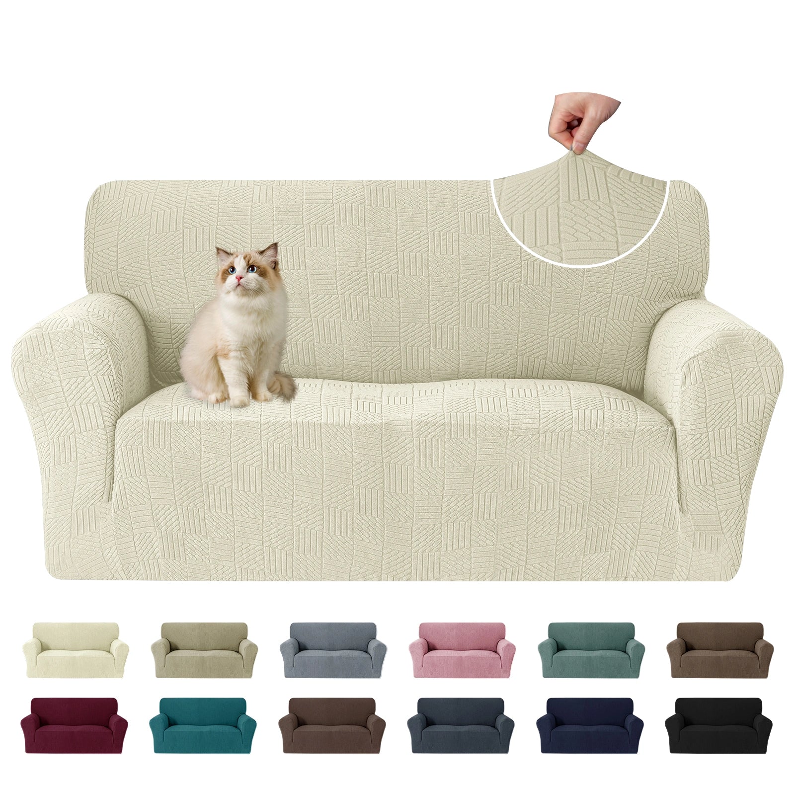 YSTYLE Cubierta de Sofá para 2 Personas – Ajuste Elástico, Antideslizante, Amigable con Mascotas, Diseño Moderno, Lavable - Cinco Líneas 