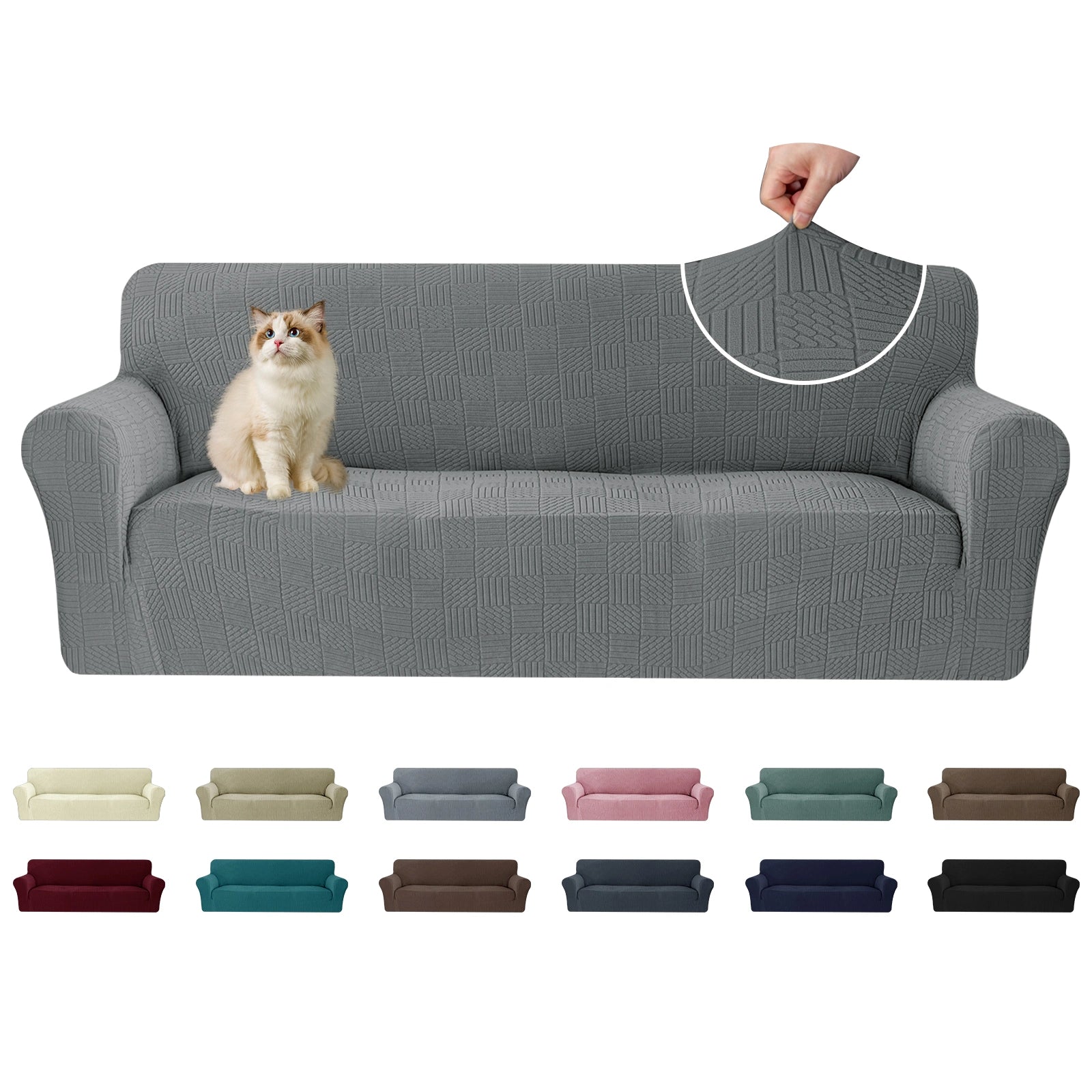 YSTYLE Cubierta de Sofá para 3 Personas – Ajuste Elástico, Antideslizante, Amigable con Mascotas, Diseño Moderno, Lavable - Cinco Líneas 
