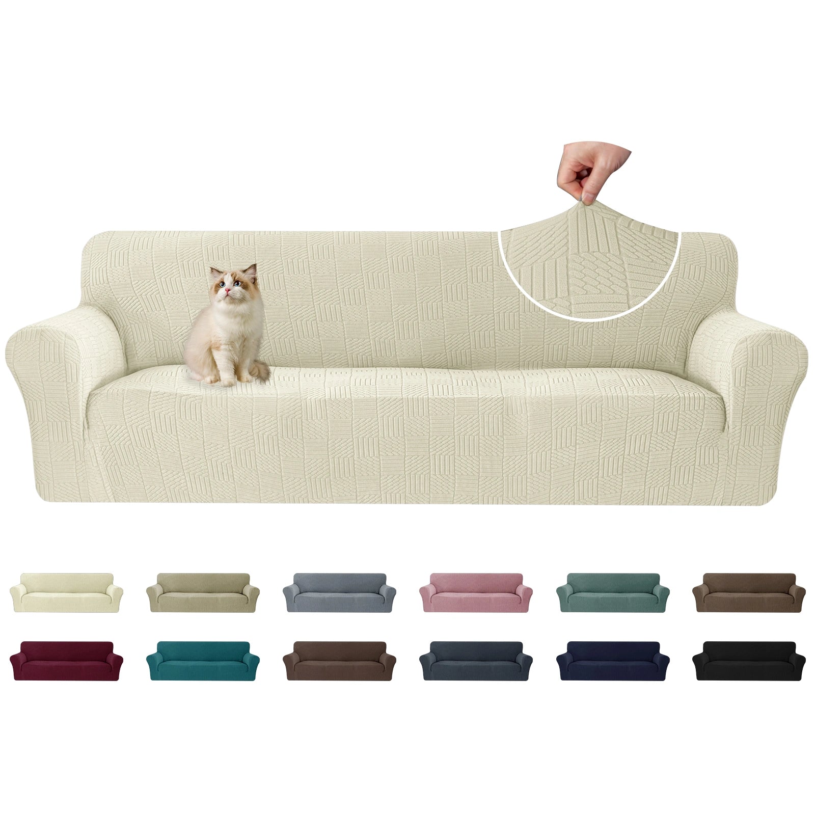 YSTYLE Cubierta de Sofá para 3 Personas – Ajuste Elástico, Antideslizante, Amigable con Mascotas, Diseño Moderno, Lavable - Cinco Líneas 