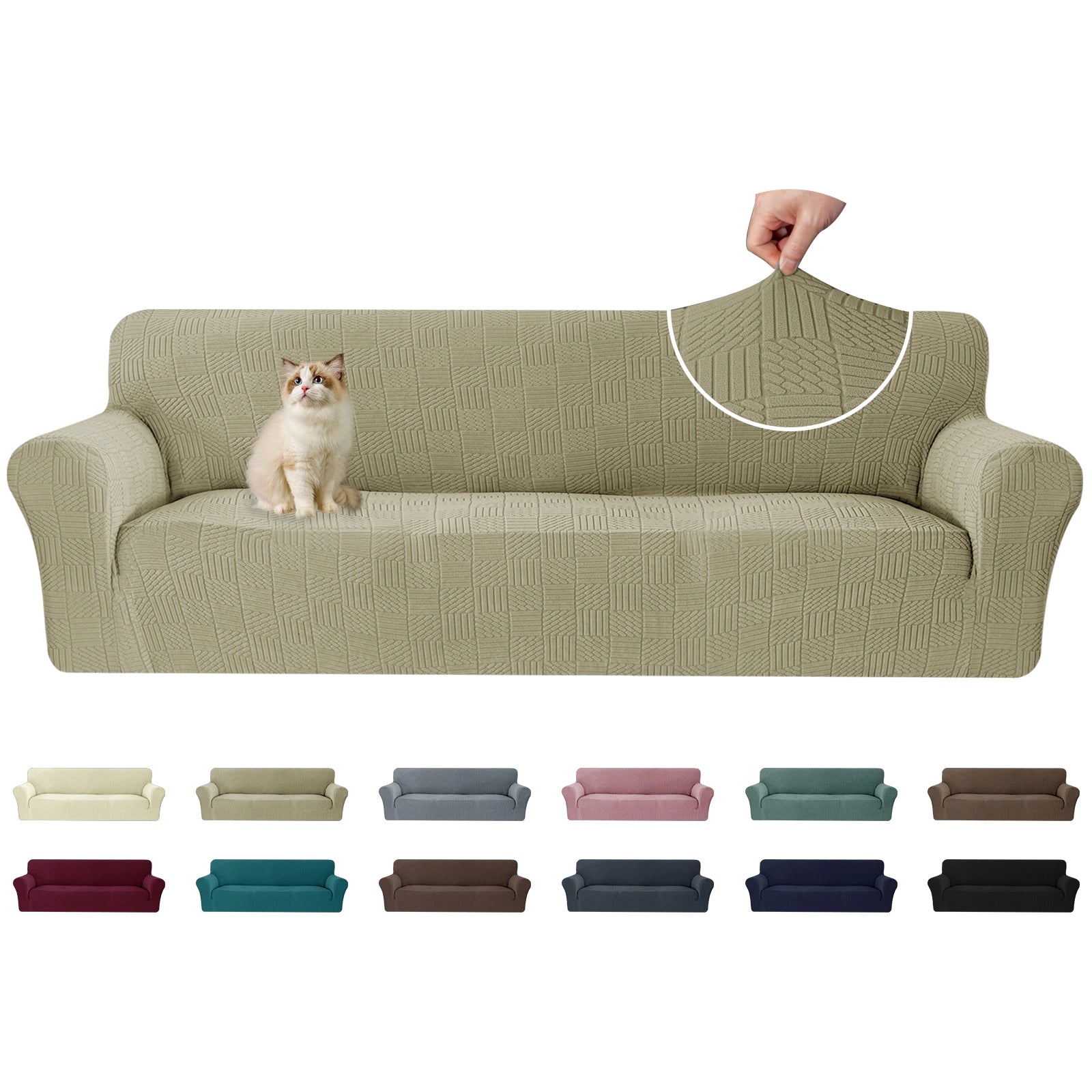 YSTYLE Cubierta de Sofá para 3 Personas – Ajuste Elástico, Antideslizante, Amigable con Mascotas, Diseño Moderno, Lavable - Cinco Líneas 