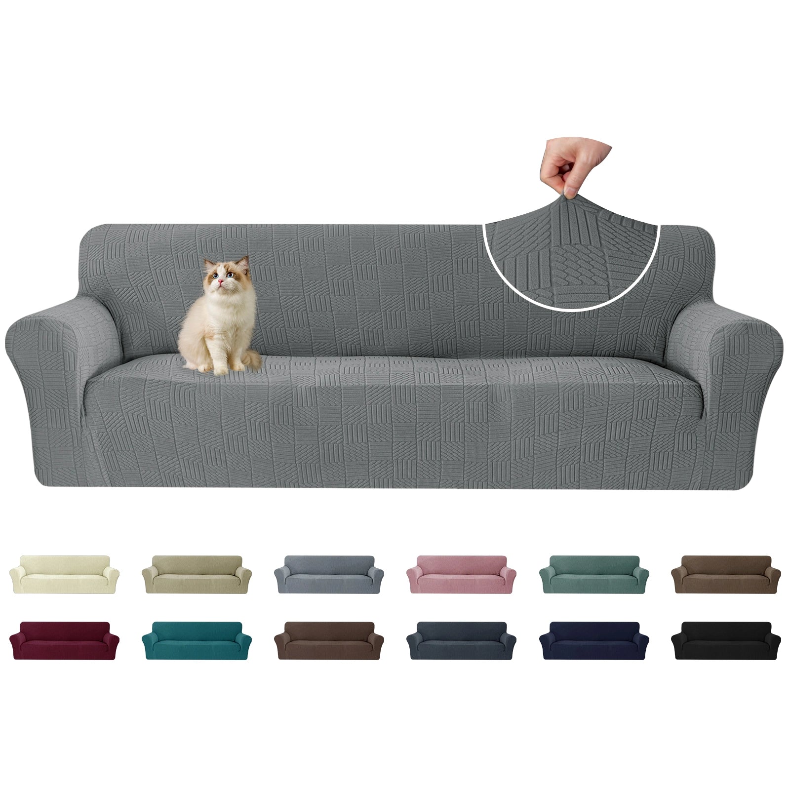YSTYLE Cubierta de Sofá para 4 Personas – Ajuste Elástico, Antideslizante, Amigable con Mascotas, Diseño Moderno, Lavable - Cinco Líneas 