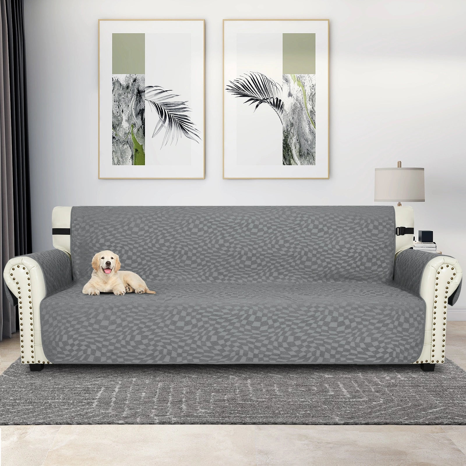 YSTYLE 4 Asientos Sofá Cubierta Impermeable – Resistente a los Arañazos de Gatos, Antideslizante con brazos, Protector de Muebles Modernos - Plaid Jacquard