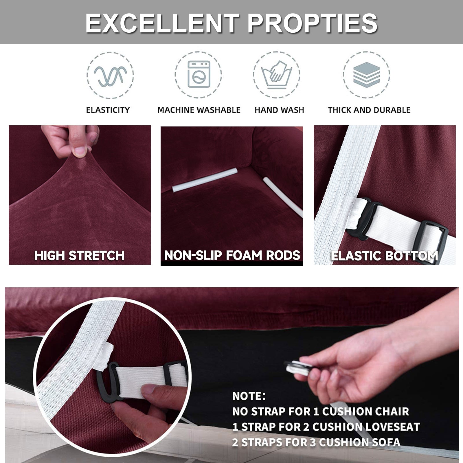 YSTYLE Velvet Cubierta de Sofá para 3 Personas – Ajuste Elástico, Anti-Rasguño, Amigable con Mascotas, Antideslizante, Lavable 