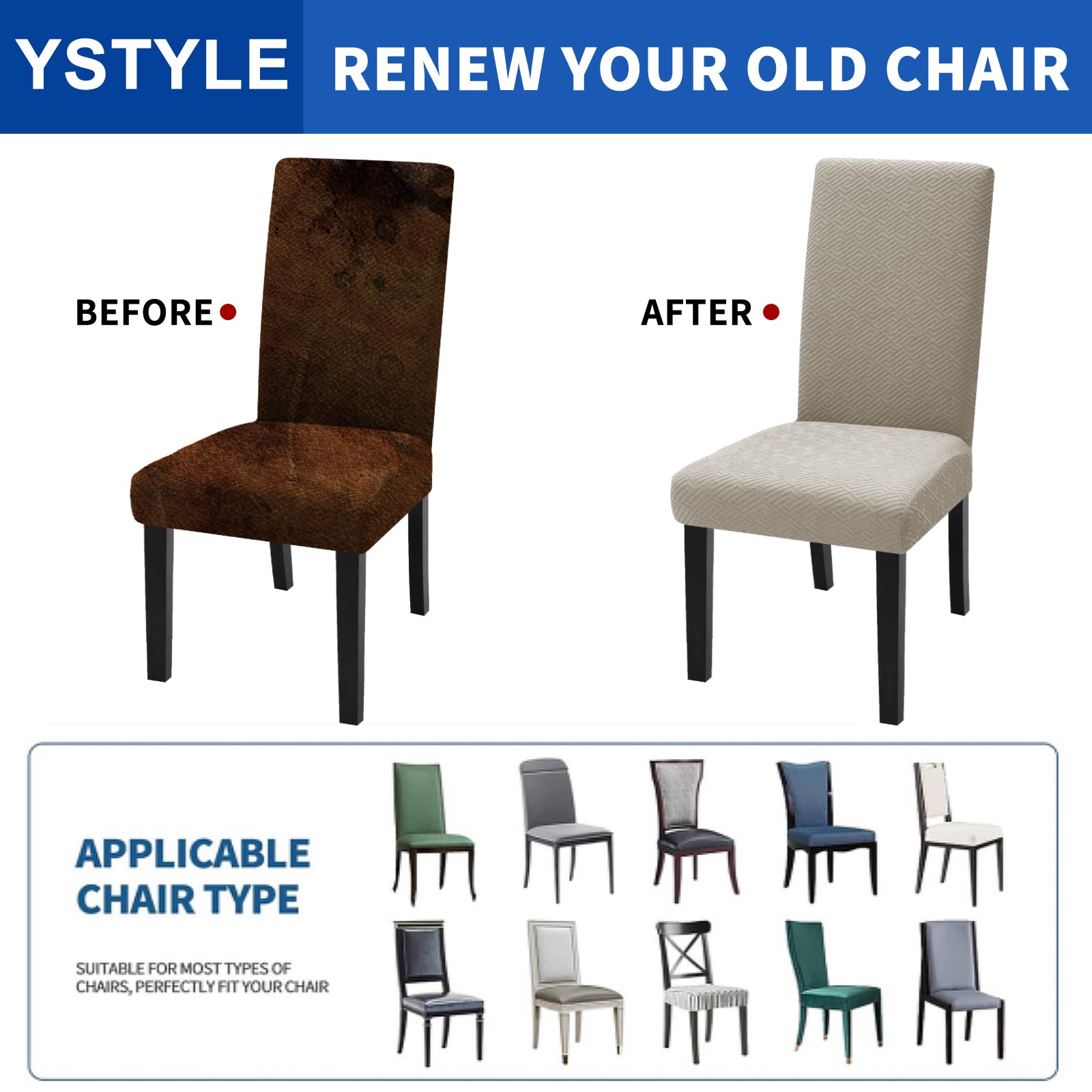 YSTYLE Lot de 4 Housses de Chaise Extensibles Avec Dossier Tissu Doux