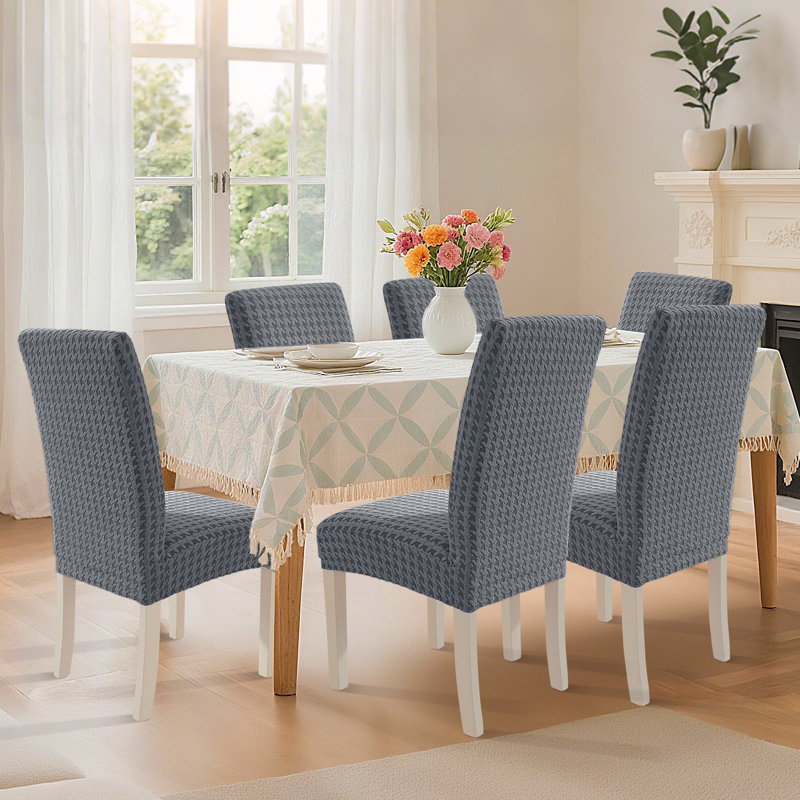 Ystyle 4-Piece Chair Covers with Backrest, Elastic Living Room Kitchen Chair Slipcovers, Universal Stretch Dining Chair Covers, Modern Cat-Scratch Resistant Chair Protectors