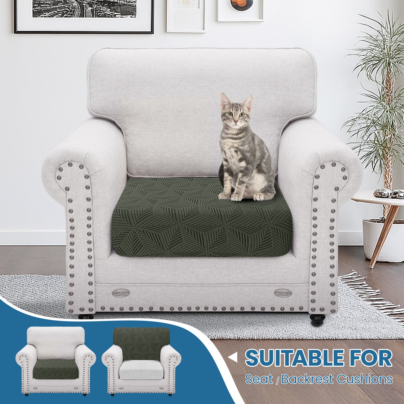 Ystyle 1 Piece Elastic Sofa Cushion Covers, Separate Sofa Seat Cushion Slipcovers, Universal Stretch Sofa Seat Protectors