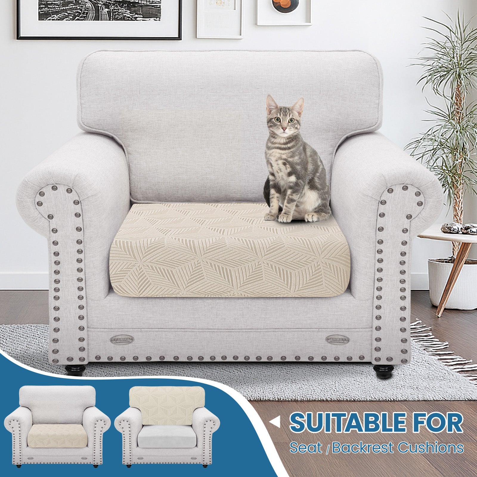 Ystyle 1 Piece-Large Elastic Sofa Cushion Covers, Separate Sofa Seat Cushion Slipcovers, Universal Stretch Sofa Seat Protectors