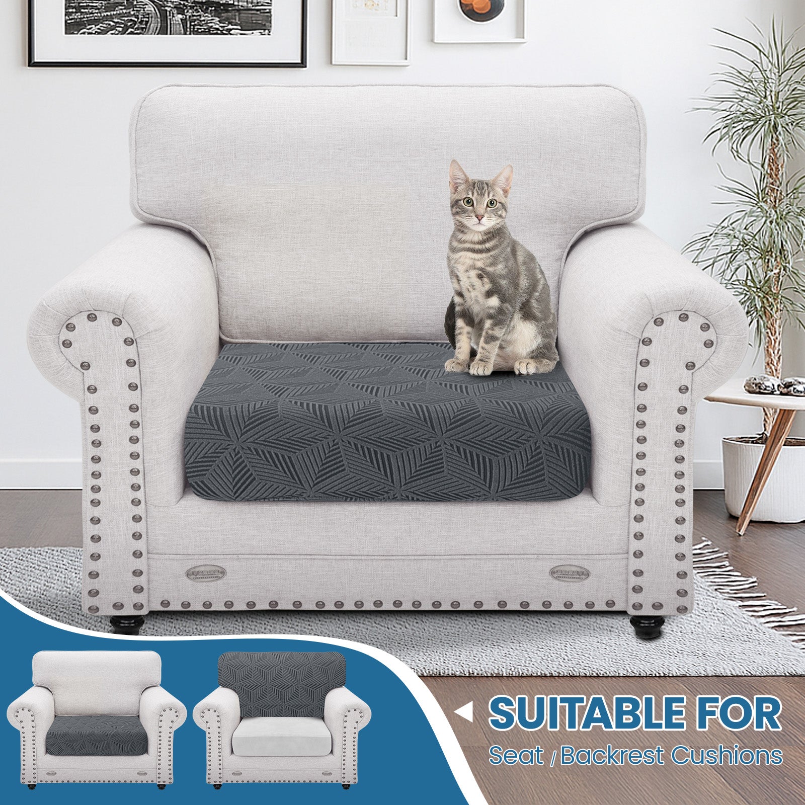 Ystyle Stretch Sofa Seat Cover Large 1 Seater Anti Slip Geometric-YSTYLE