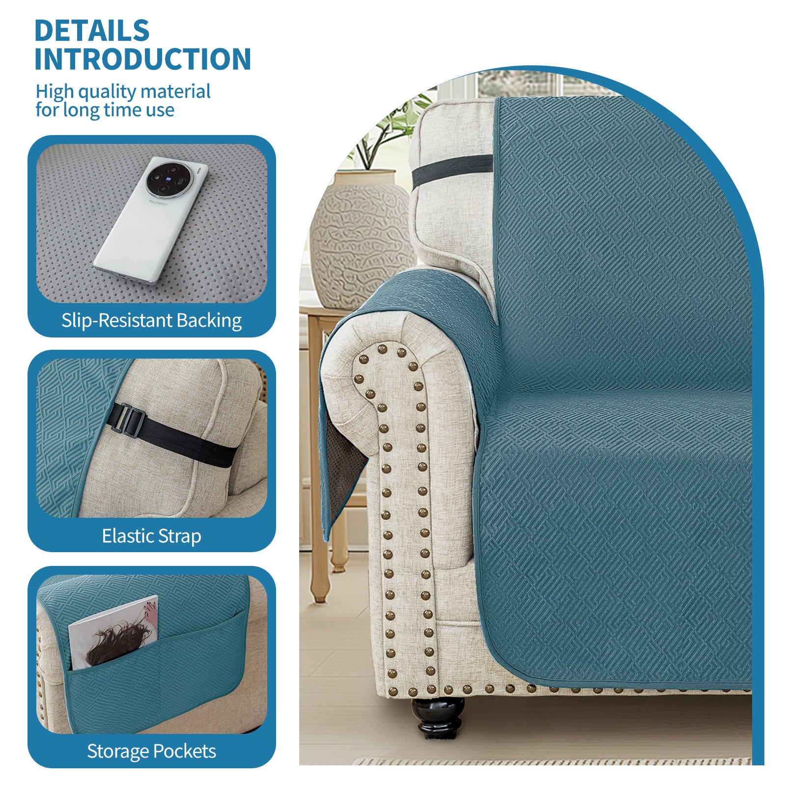 3 Seater Sofa Cover with Armrests in Non-Slip Scratch-Resistant Geometric Fabric