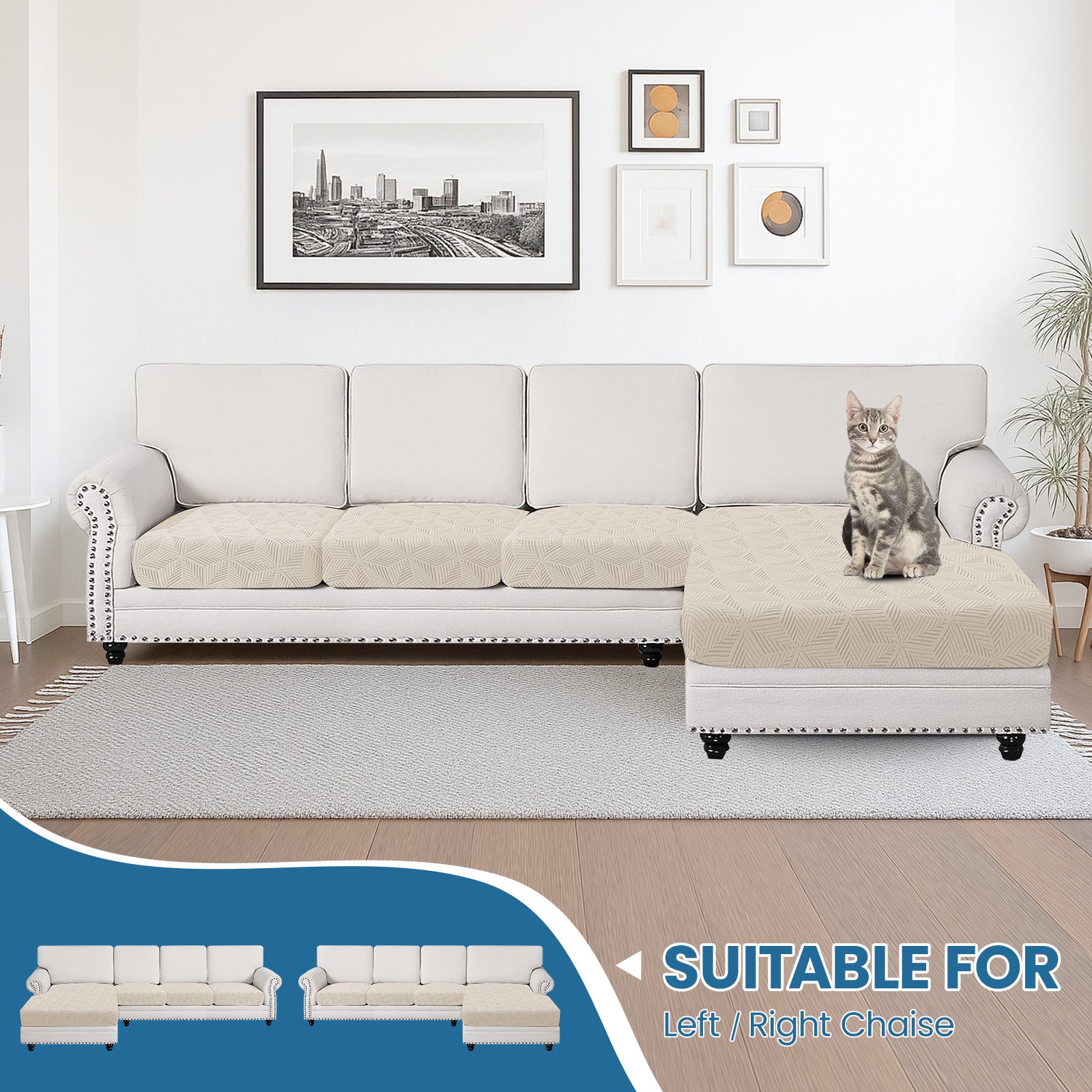 Ystyle Elastic Sofa Cushion Covers, Sofa Seat Covers, Stretch Sofa Slipcovers for Seat & Chaise ( 3*1-Seat + Chaise Lounge)