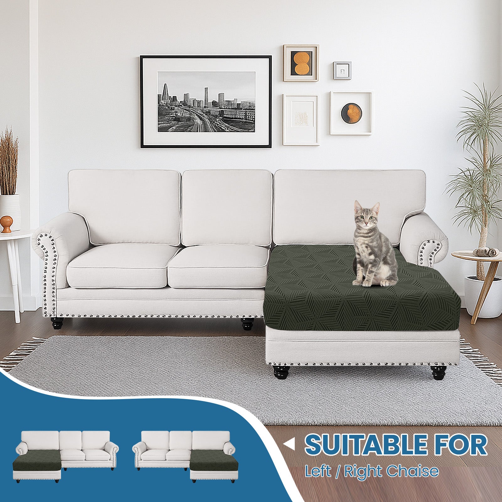 Ystyle Chaise Longue Elastic Sofa Cushion Covers, Separate Sofa Seat Cushion Slipcovers, Universal Stretch Sofa Seat Protectors