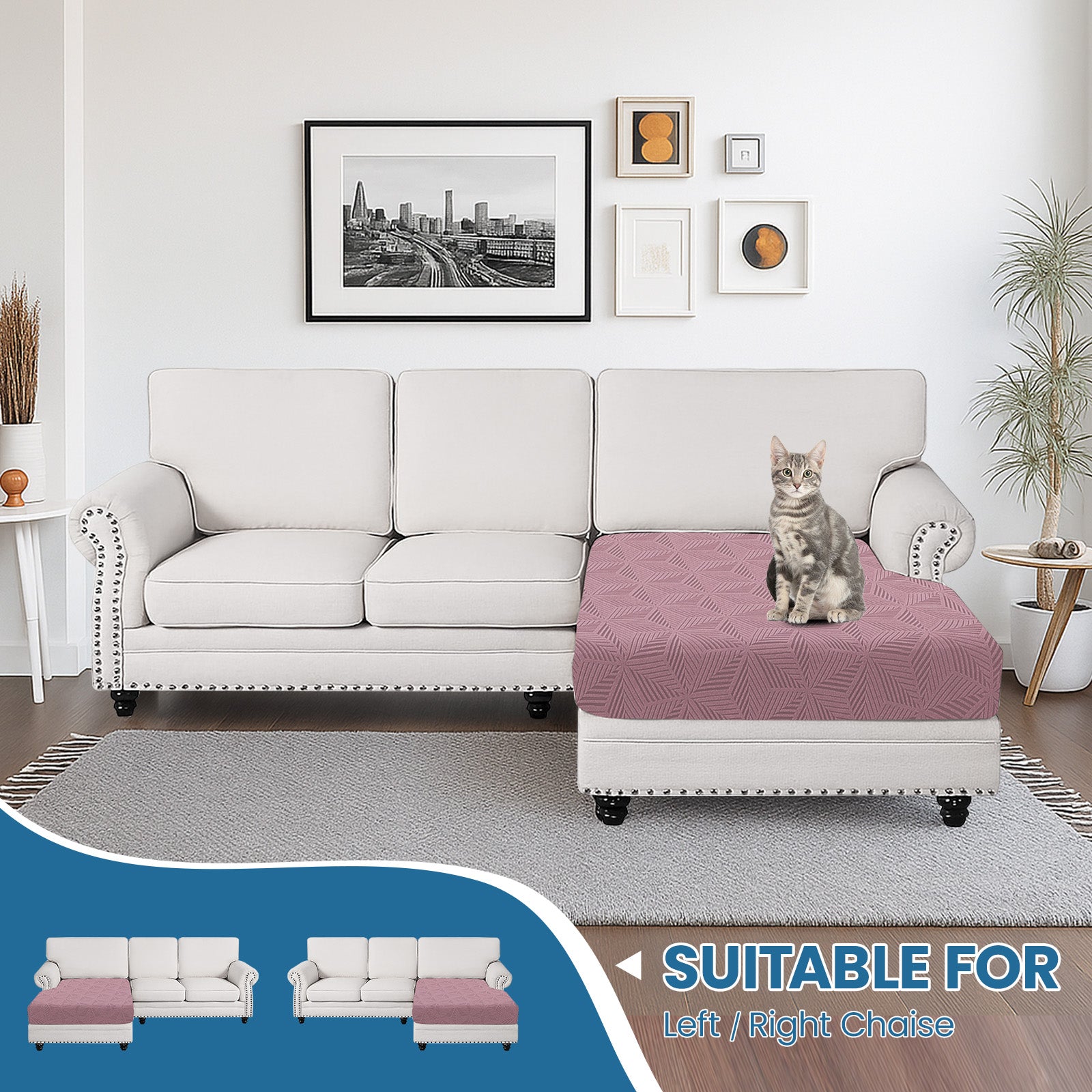 Ystyle Chaise Longue Elastic Sofa Cushion Covers, Separate Sofa Seat Cushion Slipcovers, Universal Stretch Sofa Seat Protectors