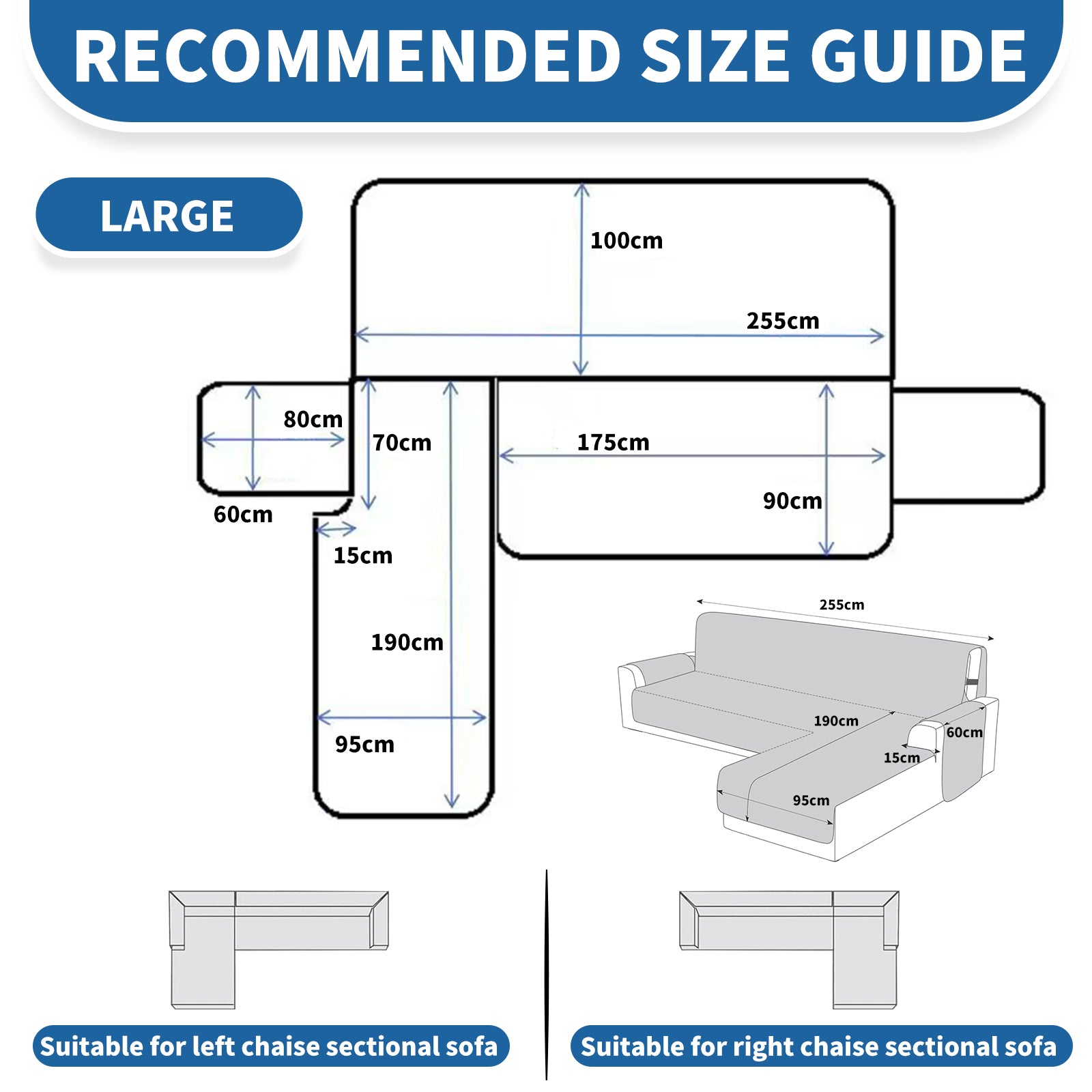 Copertura per divano a forma di L impermeabile YSTYLE per 3 posti, reversibile